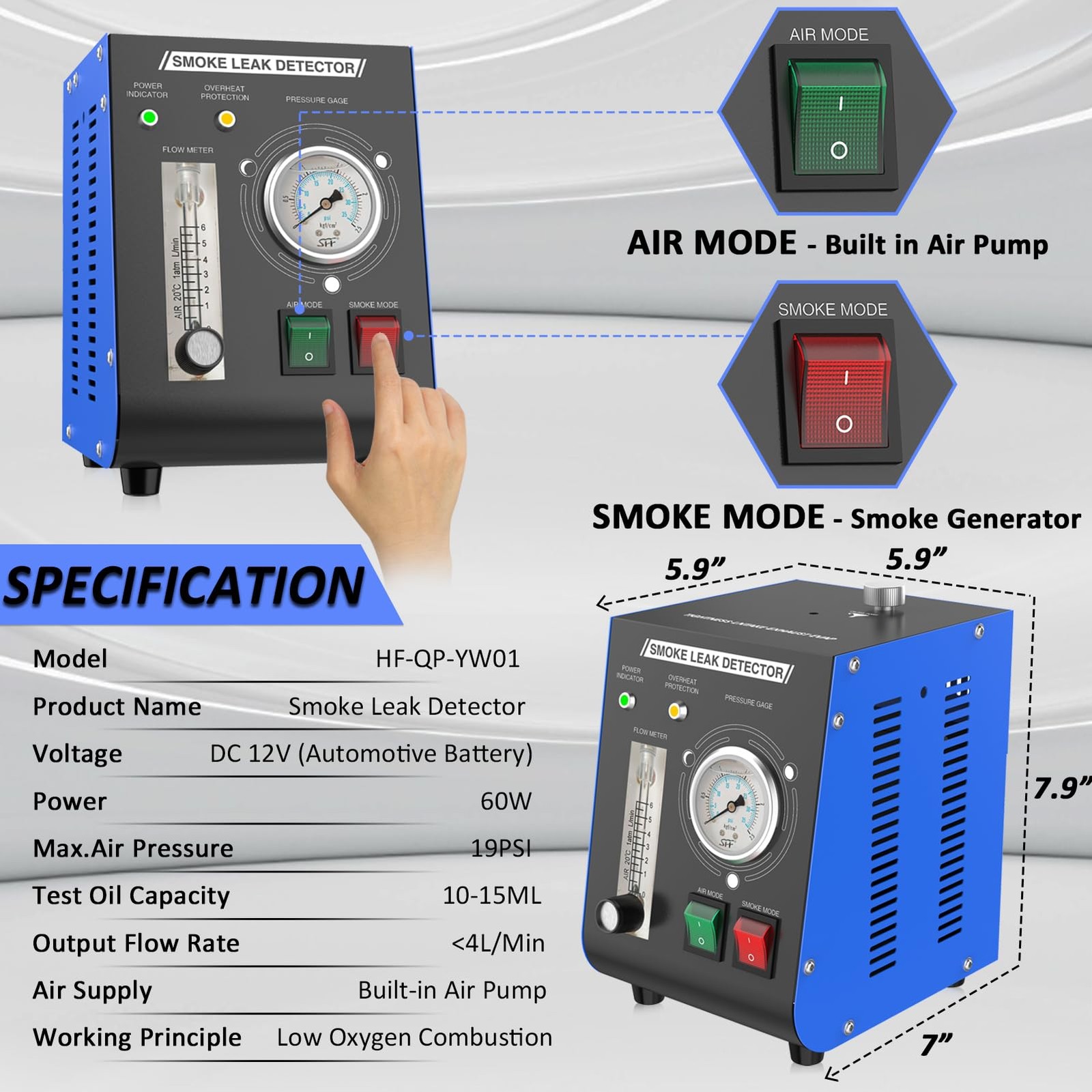 Wodli Smoke Machine Automotive Leak Detector Built in Air Pump, EVAP Blue