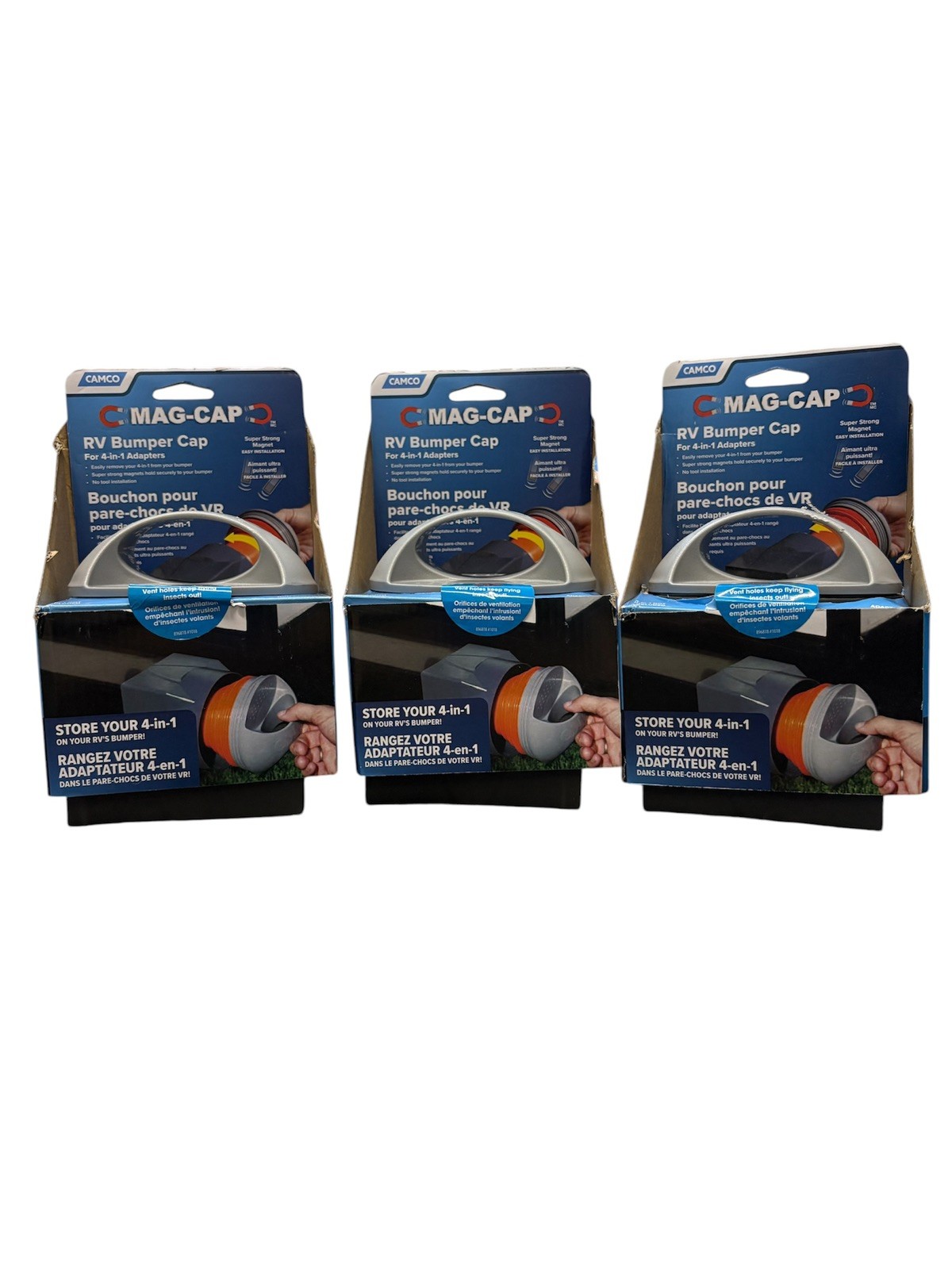 New 3pk Camco Mag-Cap Rv Bumper Cap 4-in-1