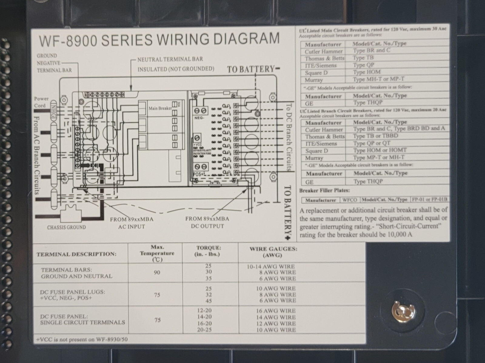 WFCO WF-8955-AD 55 Amp Power Center w/ Auto-Detect 940W Black RV Camper