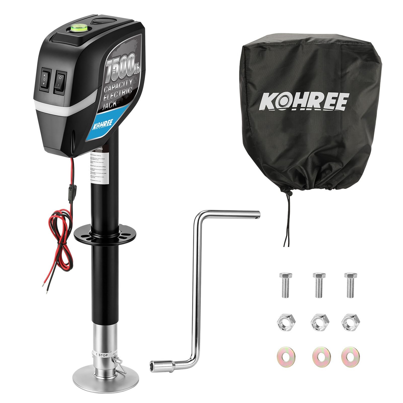 Kohree 7500lbs Electric Trailer Jack with Dual dual wire, Black