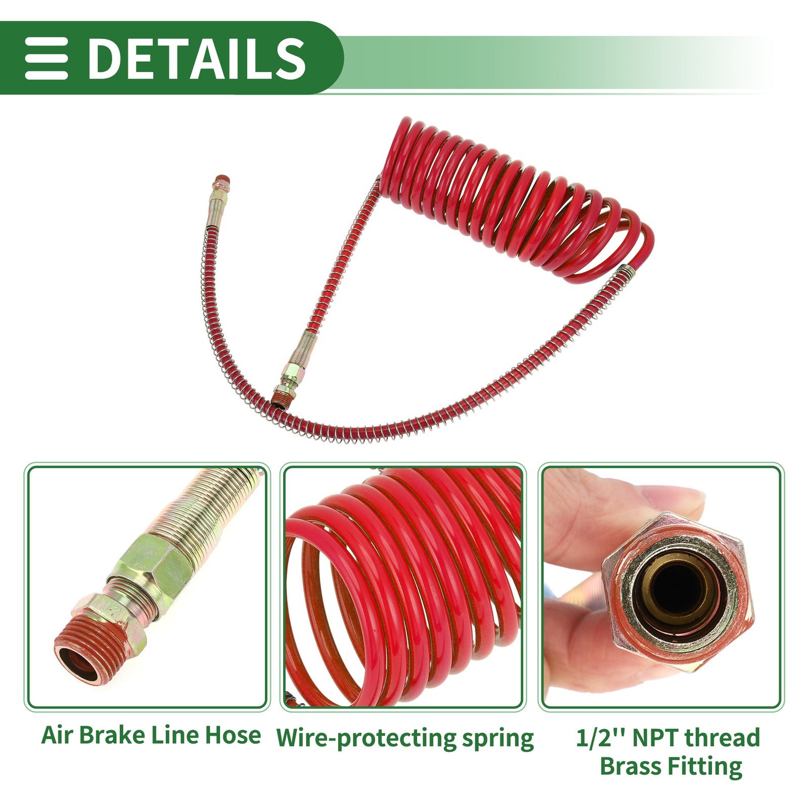 15 Feet Air Brake Hose Oil Cooler Coiled Long Tail Line 18 Circle Red