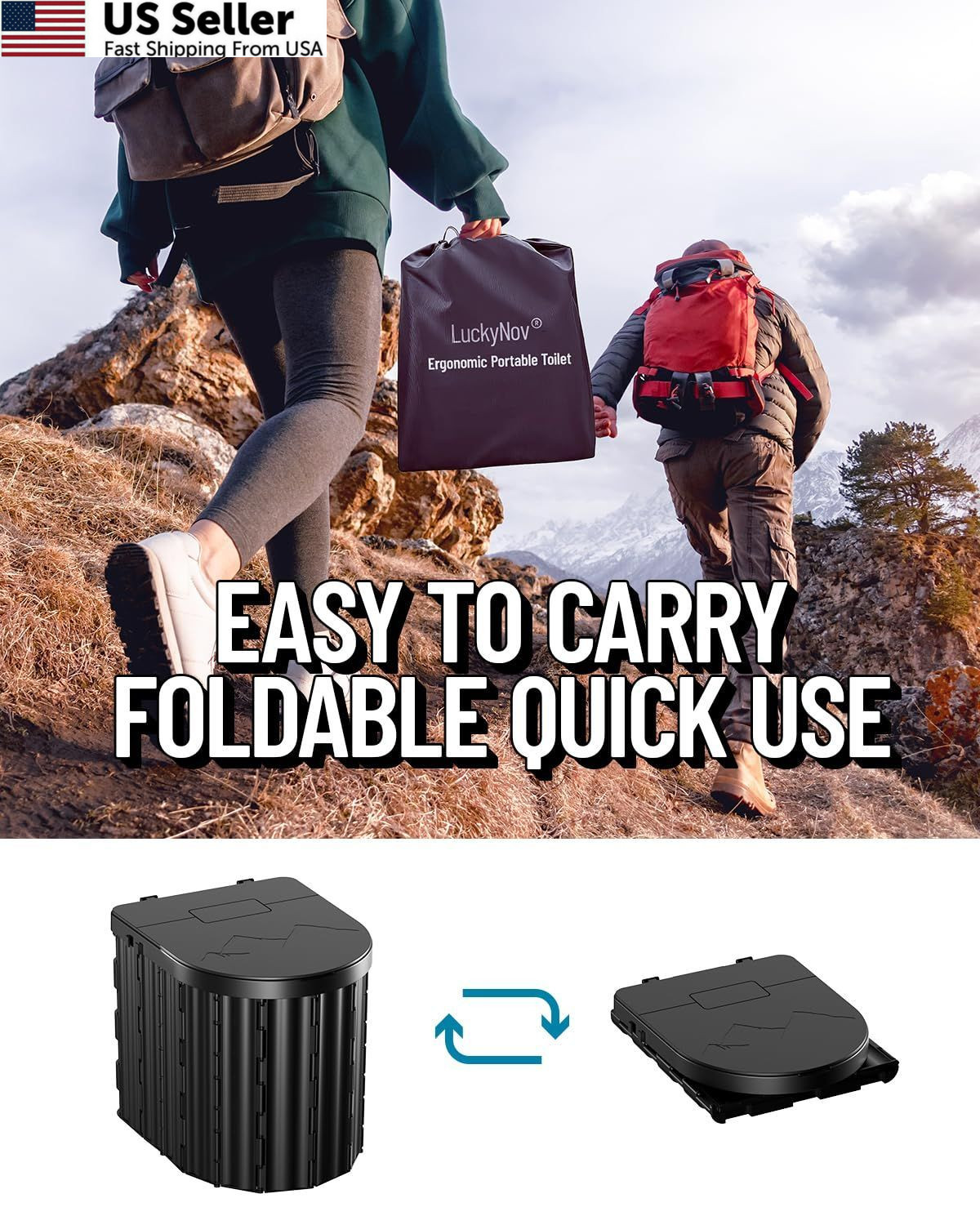 Portable Toilet with Urine Gel & Leak-Proof Black and Blue