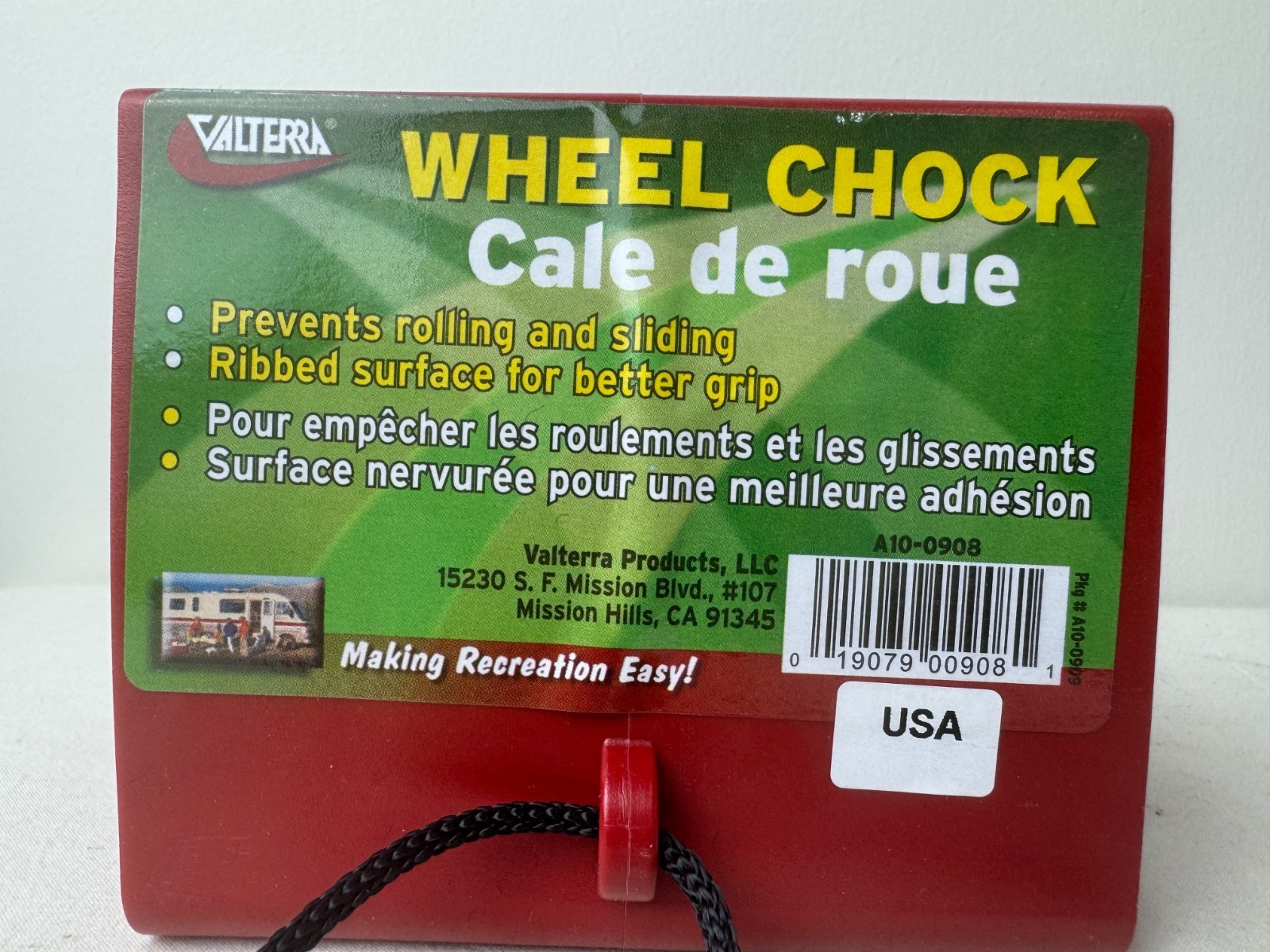 Valterra Small Wheel Chock w/String – Red Plastic – 4-Pack – A10-0908 (x4) – New