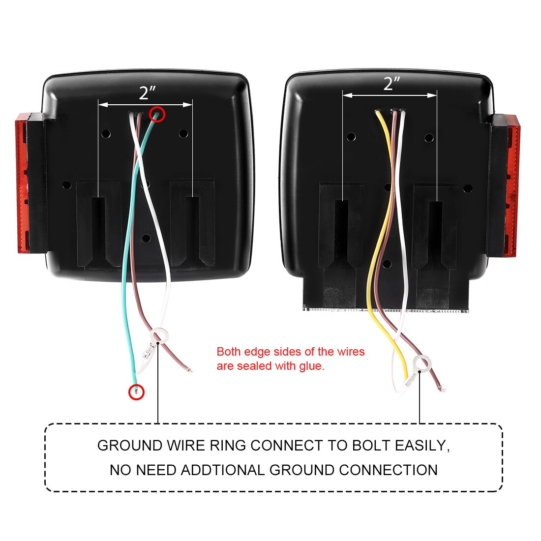 Pair LED Submersible Lights Trailer Under 80″ Tail Brake Boat Stud Mount Square