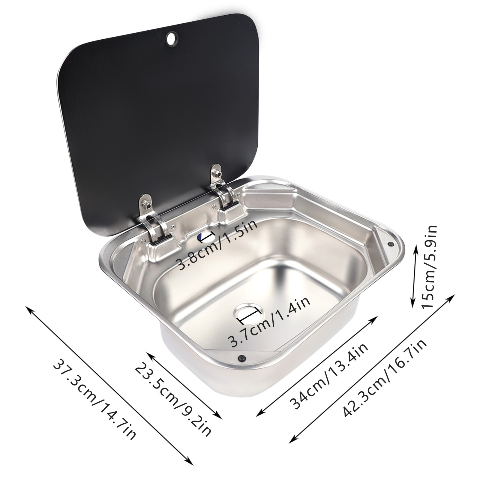 RV Caravan Camper Boat Stainless Steel Hand Wash Basin Kitchen Sink W/Lid