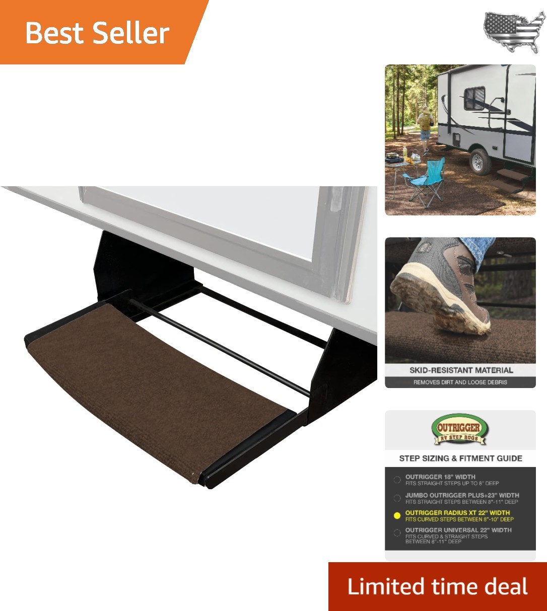 Water-Resistant 22-Inch RV Step Mat – Stylish Braided Design for Curved Steps