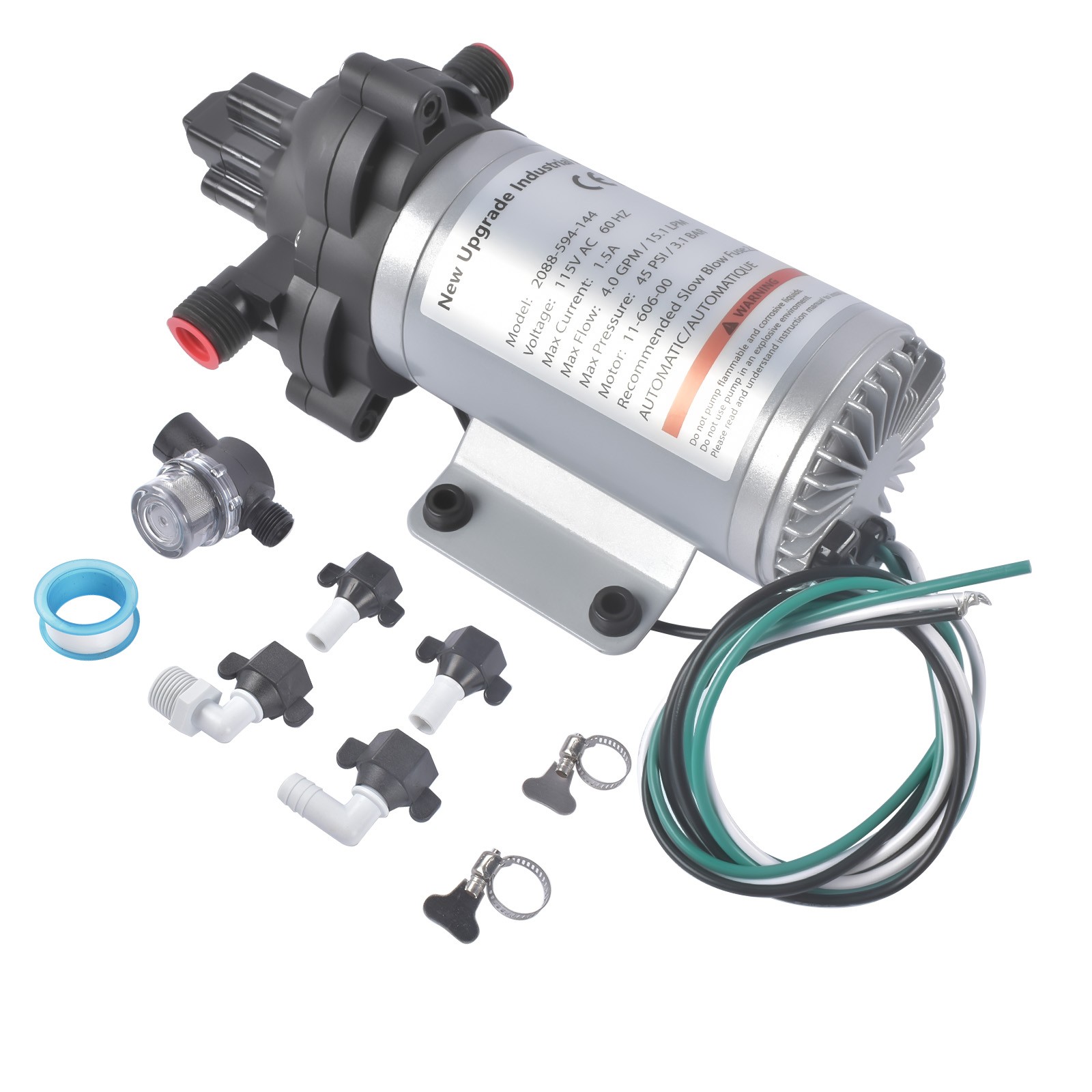 RV Diaphragm Water Pump 2088-594-154 115V 3.3GPM Self Priming For Marine Caravan