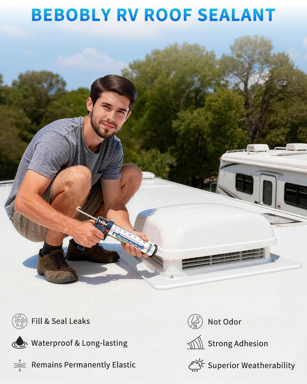 BEBOBLY RV Roof Sealant, Self Leveling Lap Sealant White, Caulking White