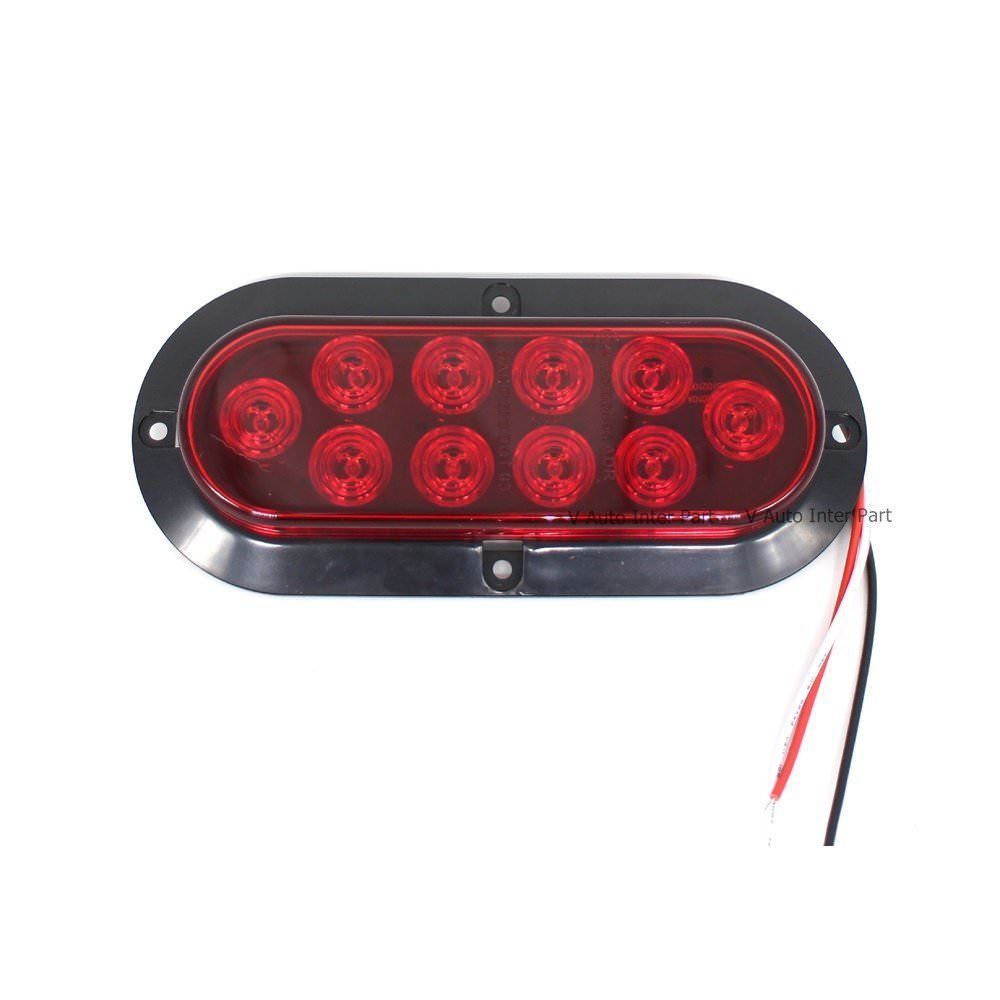 2pcs 6″ Oval Chrome Trailer Truck Red 10 LED Surface Mount Stop Turn Tail Lights