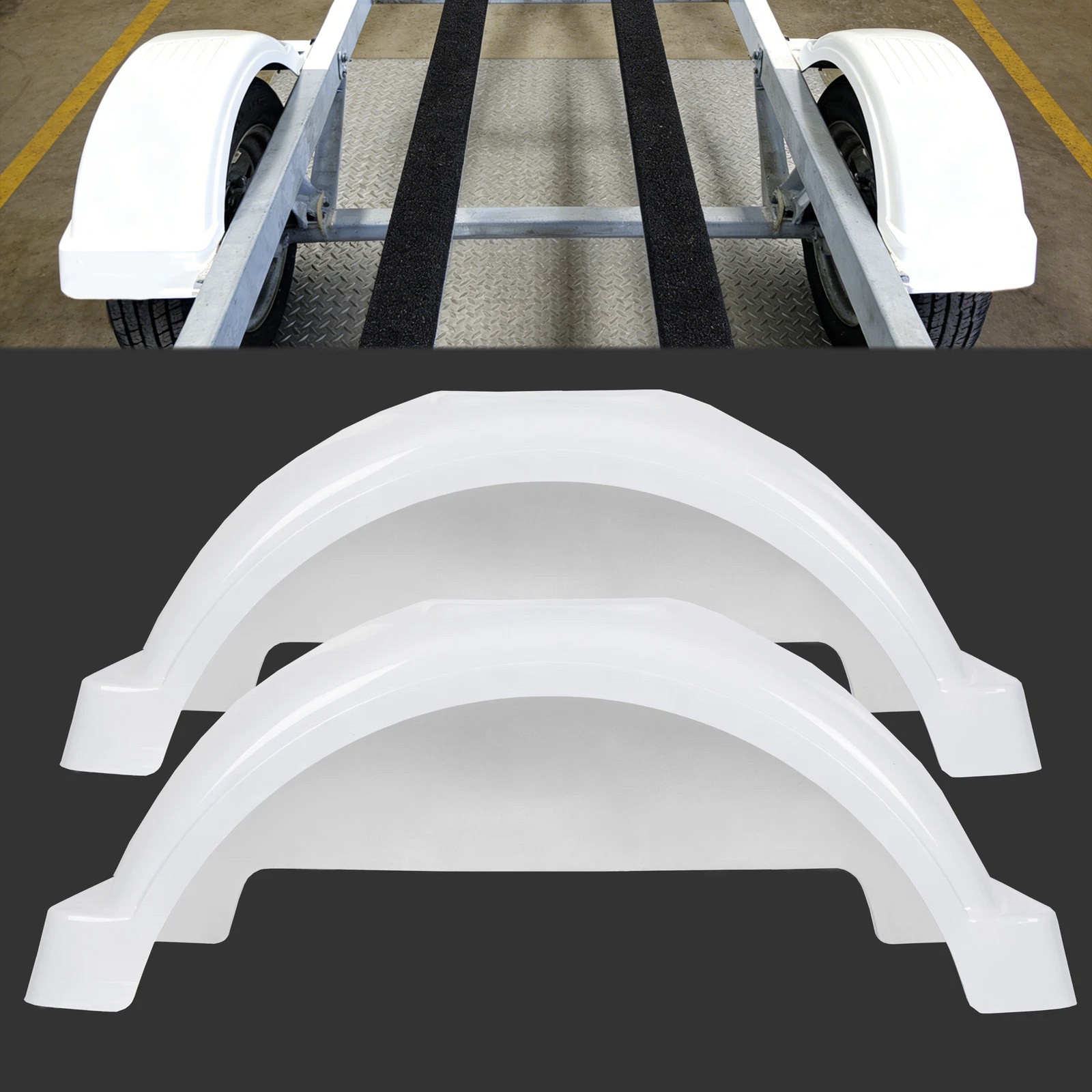 For 13″ Wheels Tire Skirt Boat White Pair of Single Axle Trailer Fenders