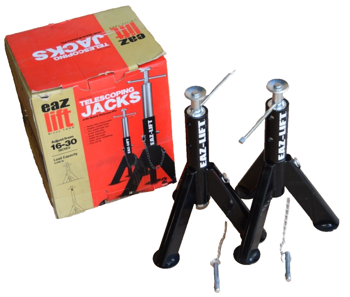 (NEW – Set) EAZ LIFT 16-30″ Telescoping RV Jacks With Quick Release Pins 6000 lb
