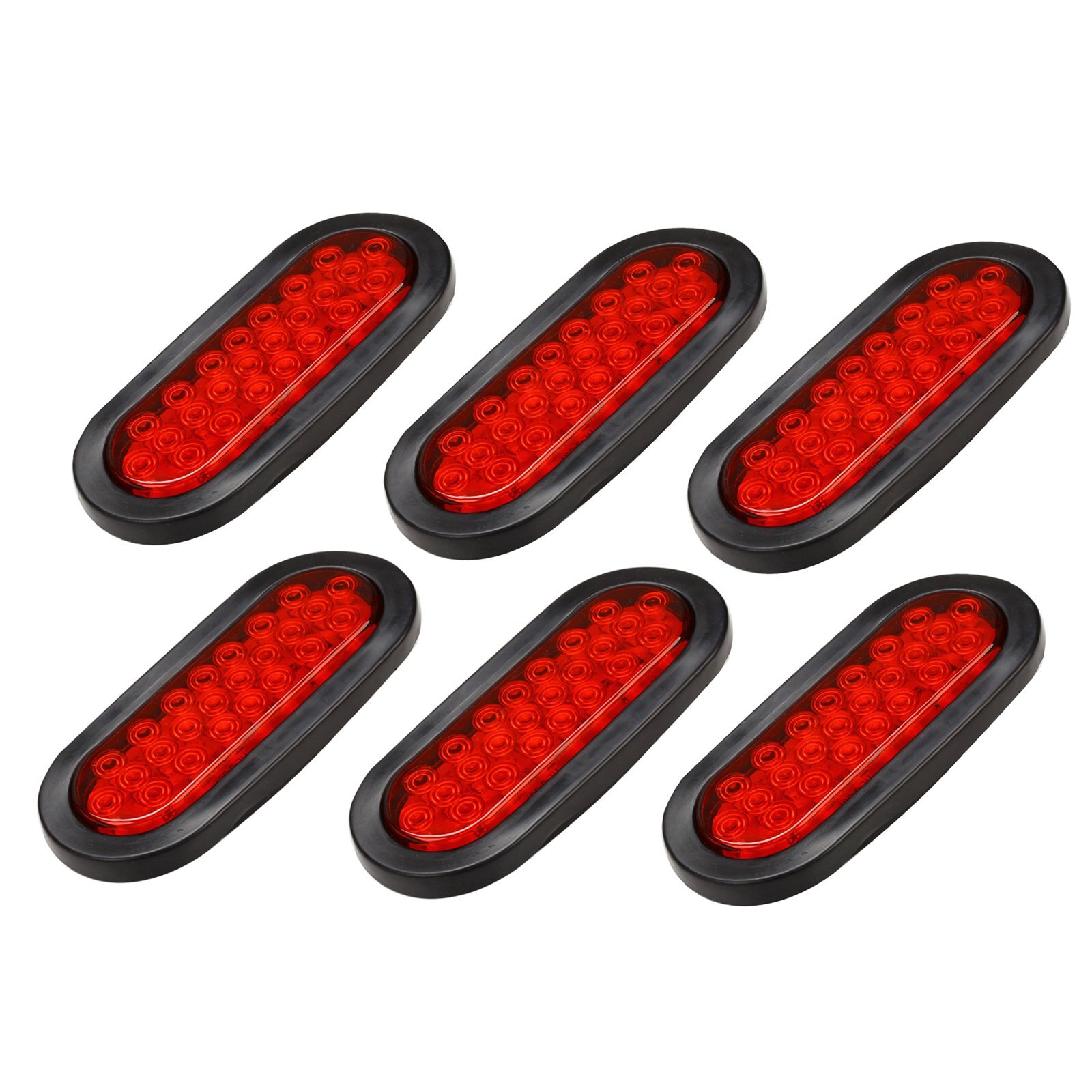 (6) 6Inch Oval Trailer Tail Light 2PCS Red 24LED Back Up Reverse Light