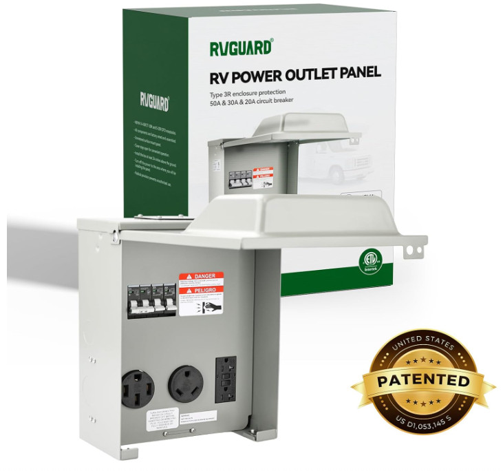 RVGUARD RV Temporary Power Outlet Panel with Breaker, ETL Listed 20 30 50 Amp RV