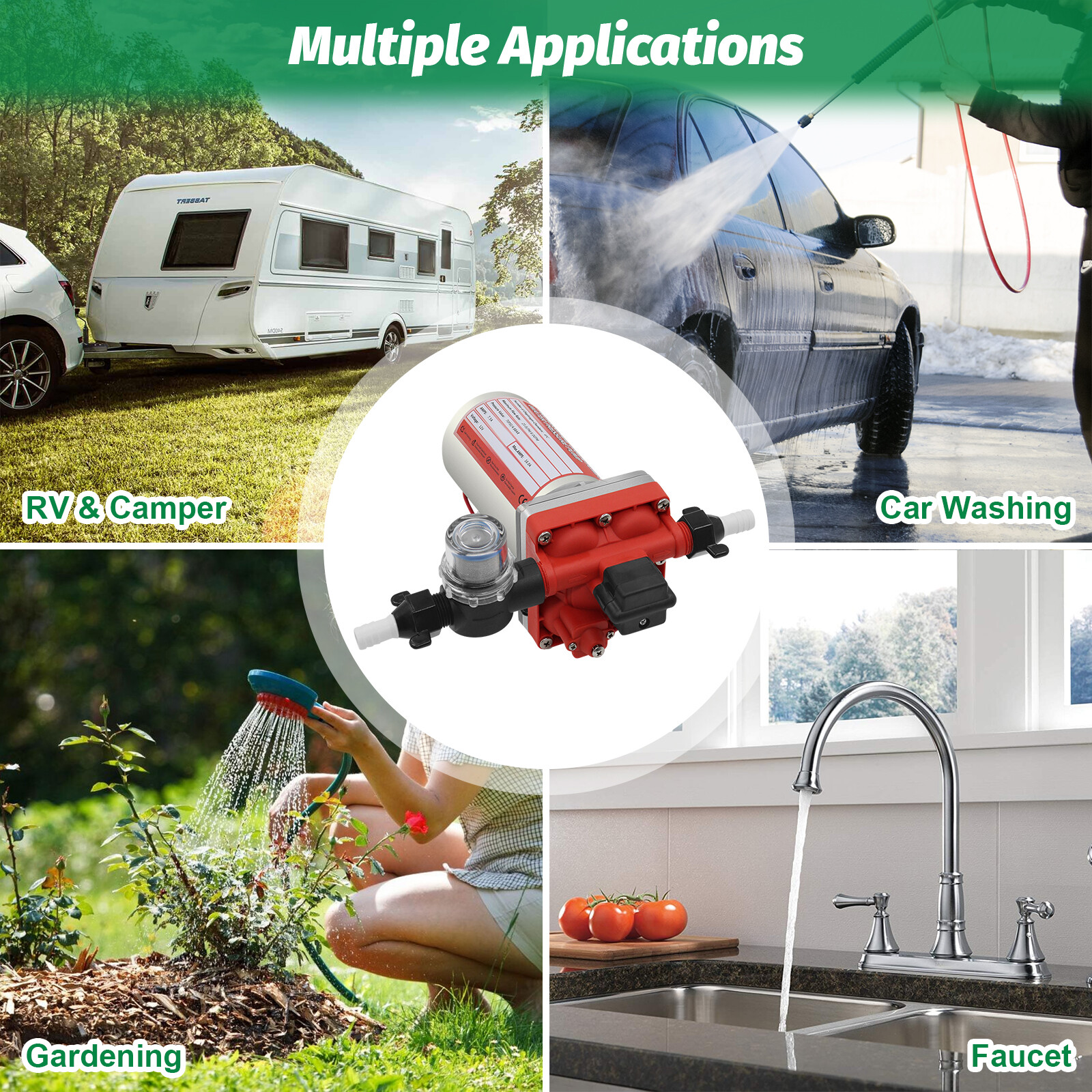 12V 6GPM Water Diaphragm Pump Self-Priming Pump High Pressure 70PSI for RV Boat