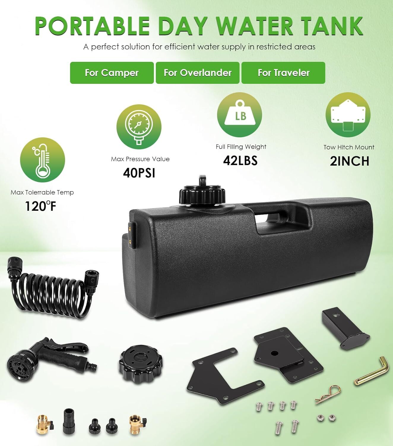 4 Gallon Pressurized Water Tank Storage for Camping Shower Off Road Truck Jeep