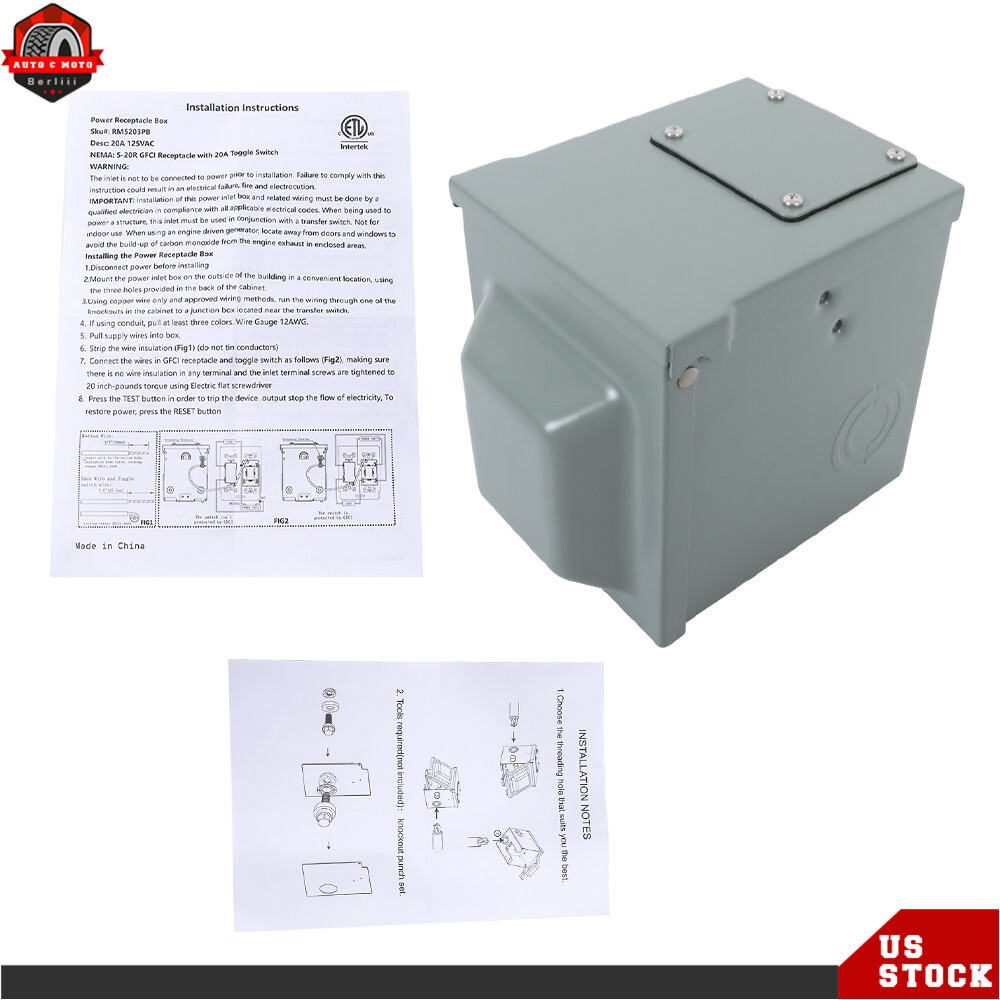 Outdoor Outlet Box 20 Amp GFCI Receptacle with Switch Rainproof 3R Enclosure