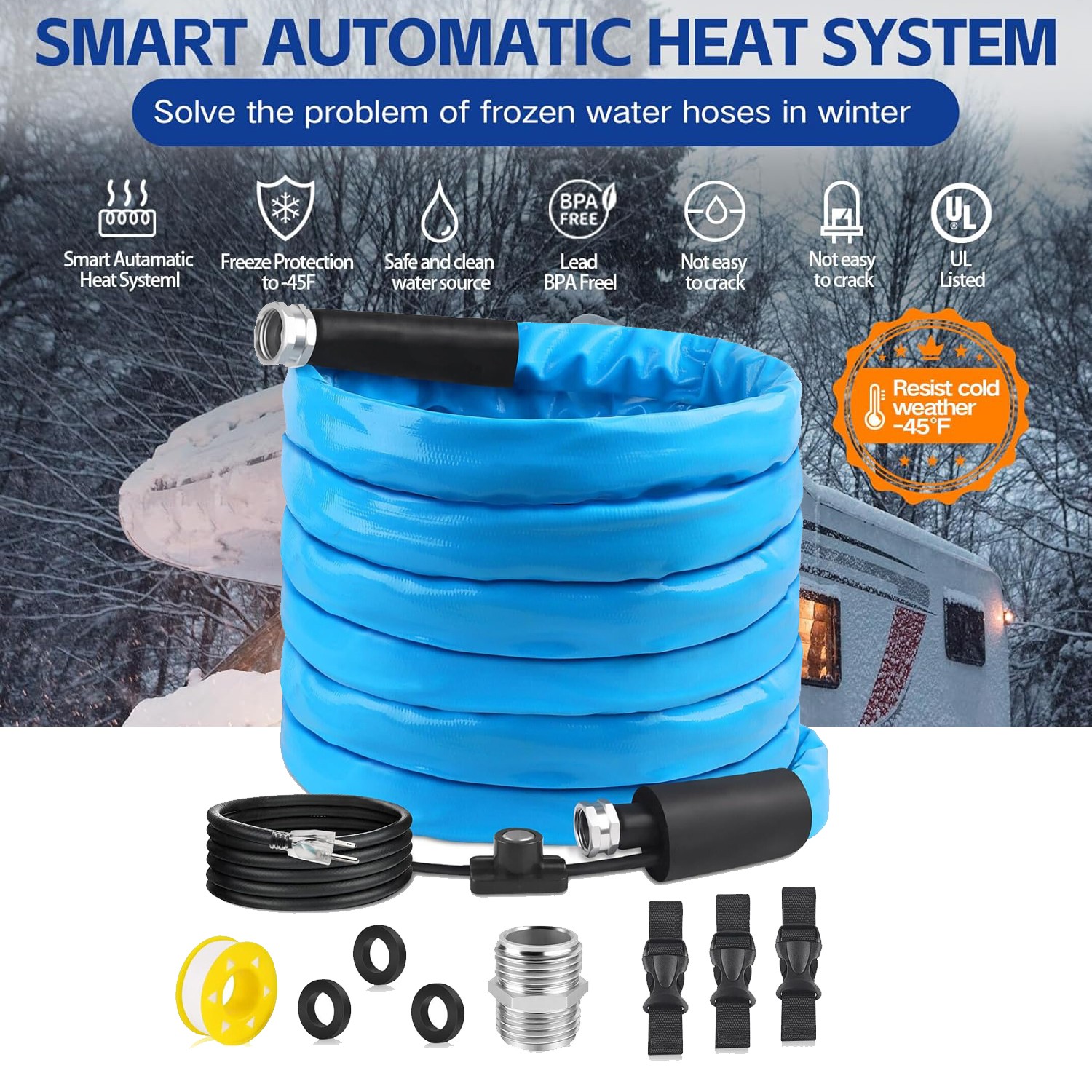 15/30/60ft Heated RV Water Hose 120V -40°F Freeze Proof Drinking Safe NSF