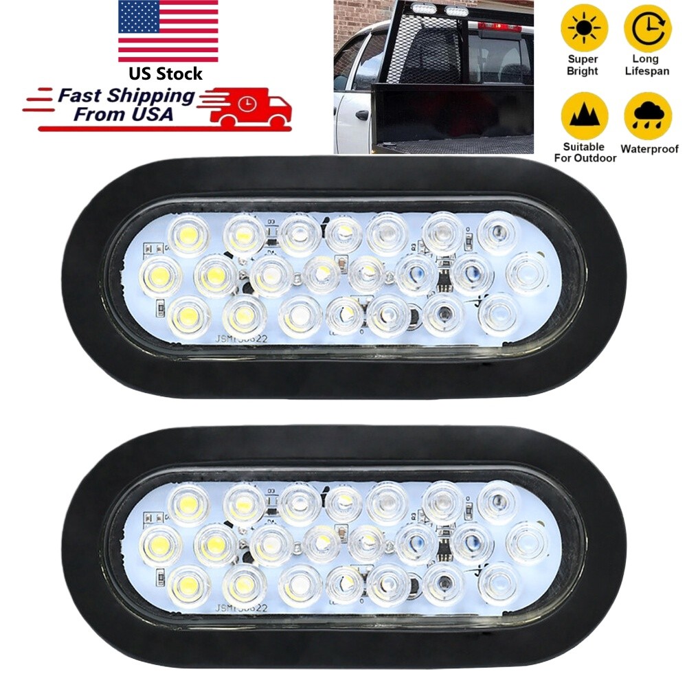 2X 6″ Oval 22 LED 12V Trailer Truck Reverse Backup Tail Lights Clear Lens White