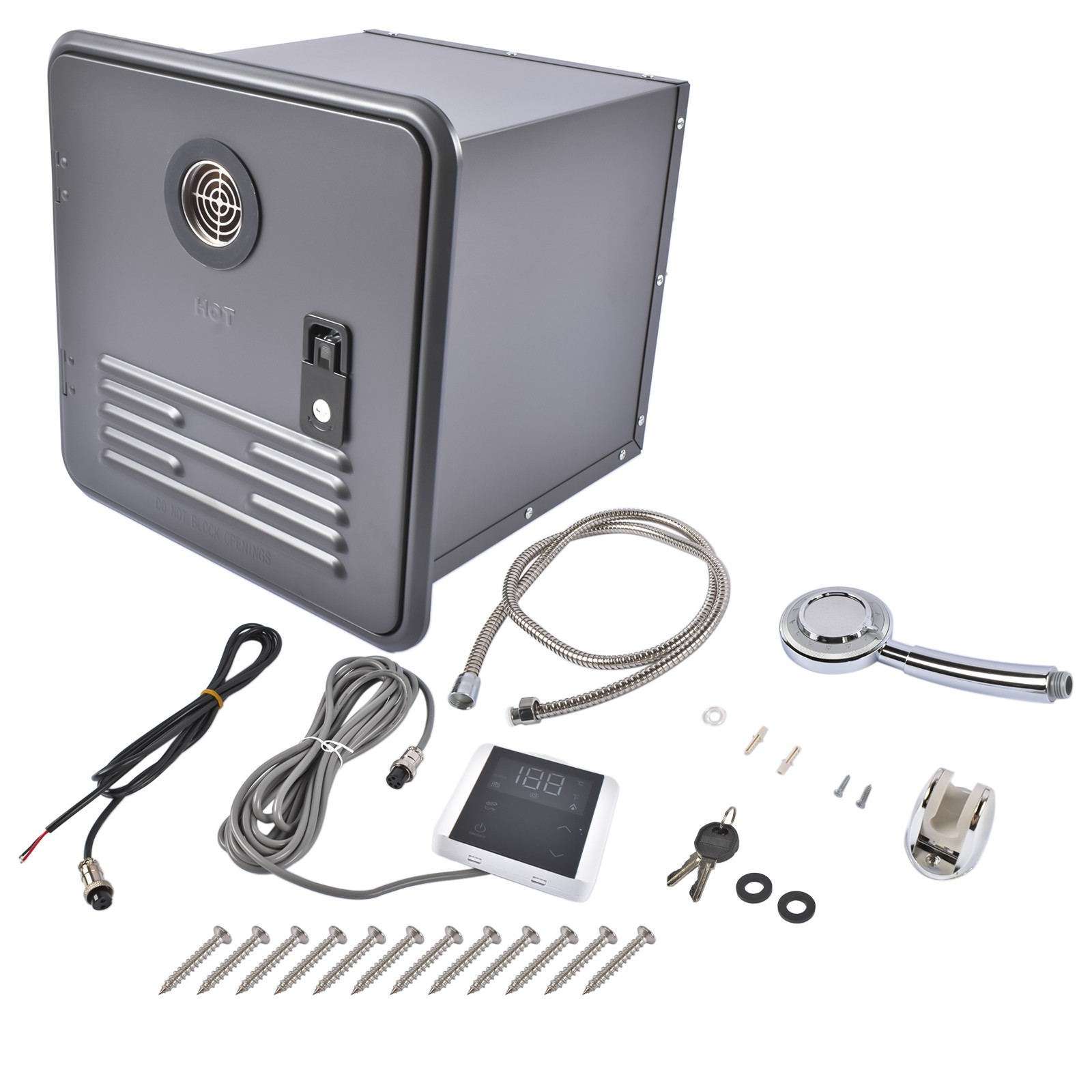 RV Tankless Water Heater 42000 BTU Propane Gas Remote Control 15″ x 15″ Black