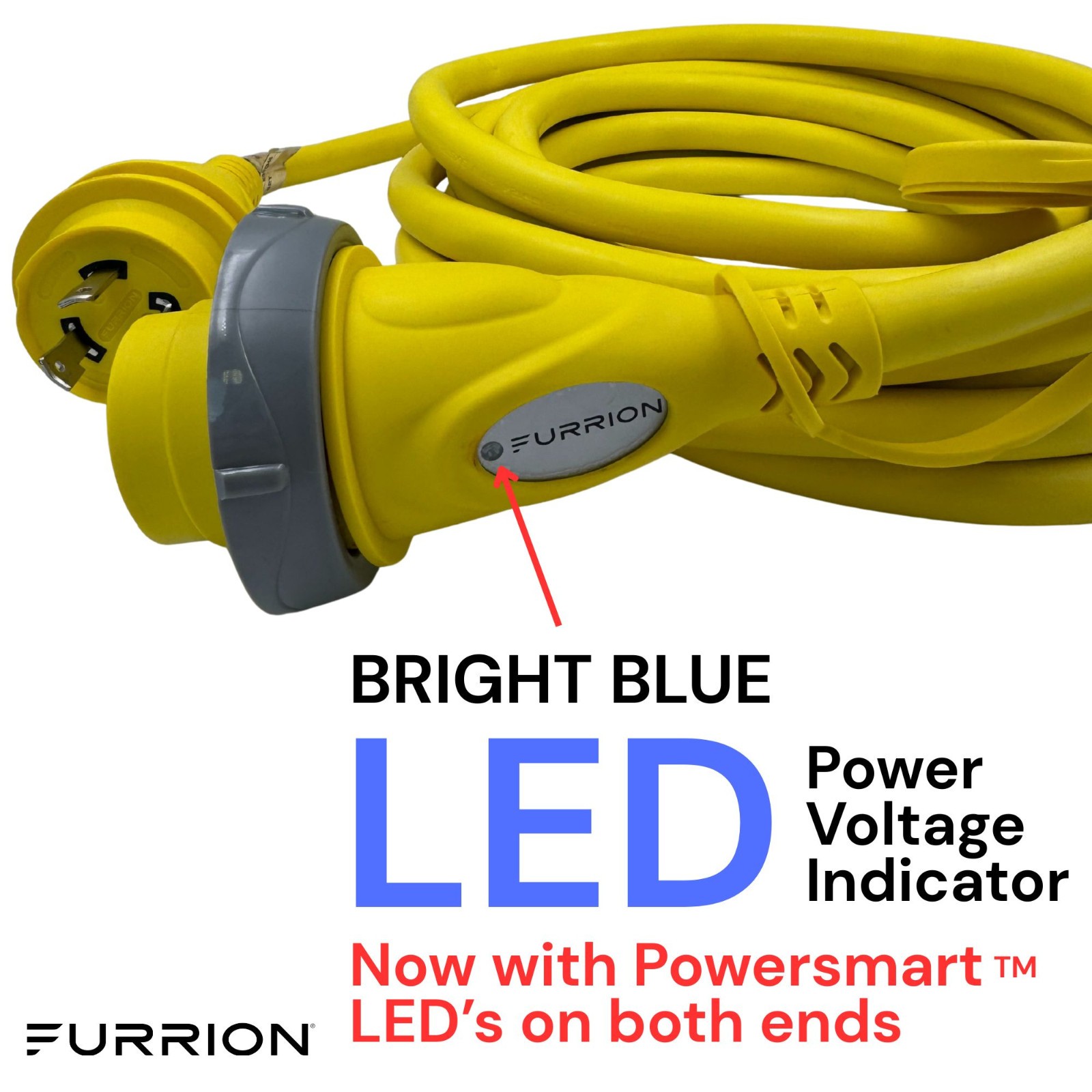 Furrion 30A 25FT Shore Power Cord RV Marine Cable Yellow LED L5-30 Twist Lock