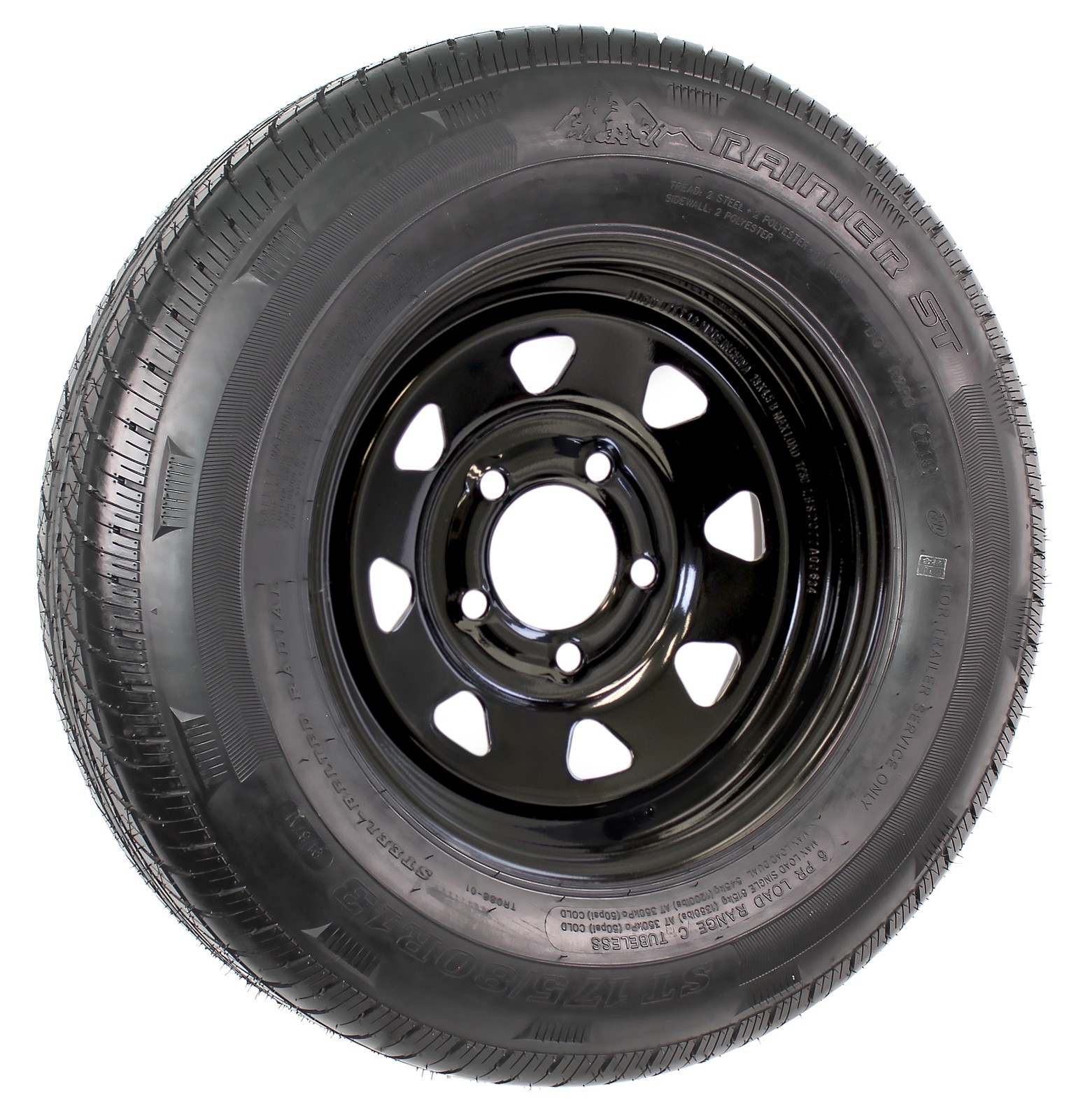 Radial Trailer Tire Rim ST175/80R13 13 Inch Load Range D 5 Lug Black Spoke Wheel