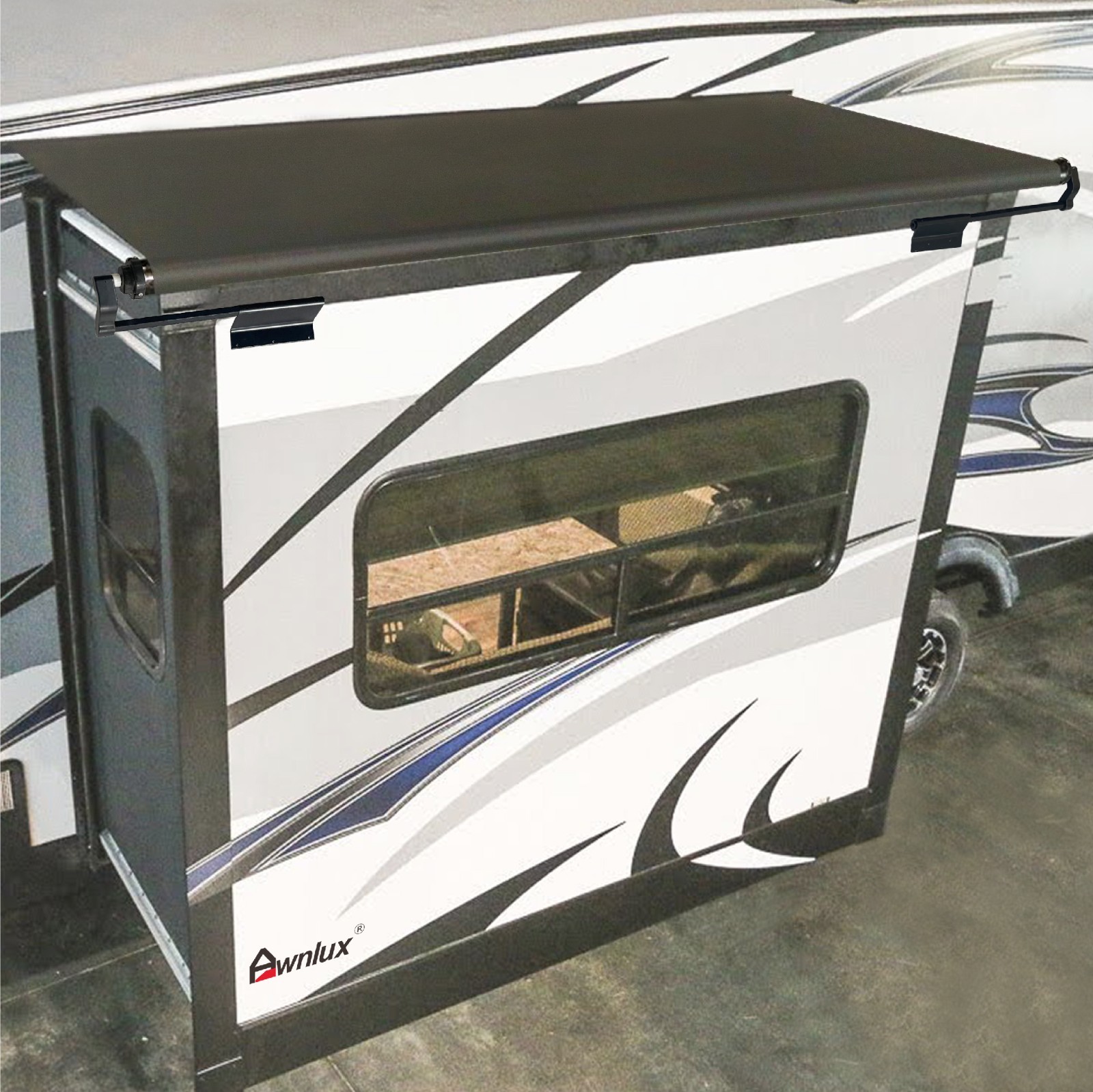 Awnlux 13’6″ RV Camper Trailer Slide Topper awning-Assemblies, black frame
