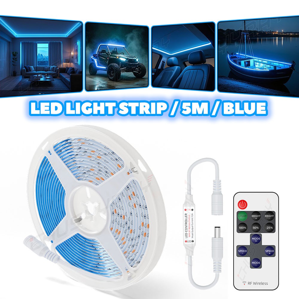 5M/16.4ft Blue 2835 SMD 300 LED Strip Light Flexible IP65 Waterproof 12V DC