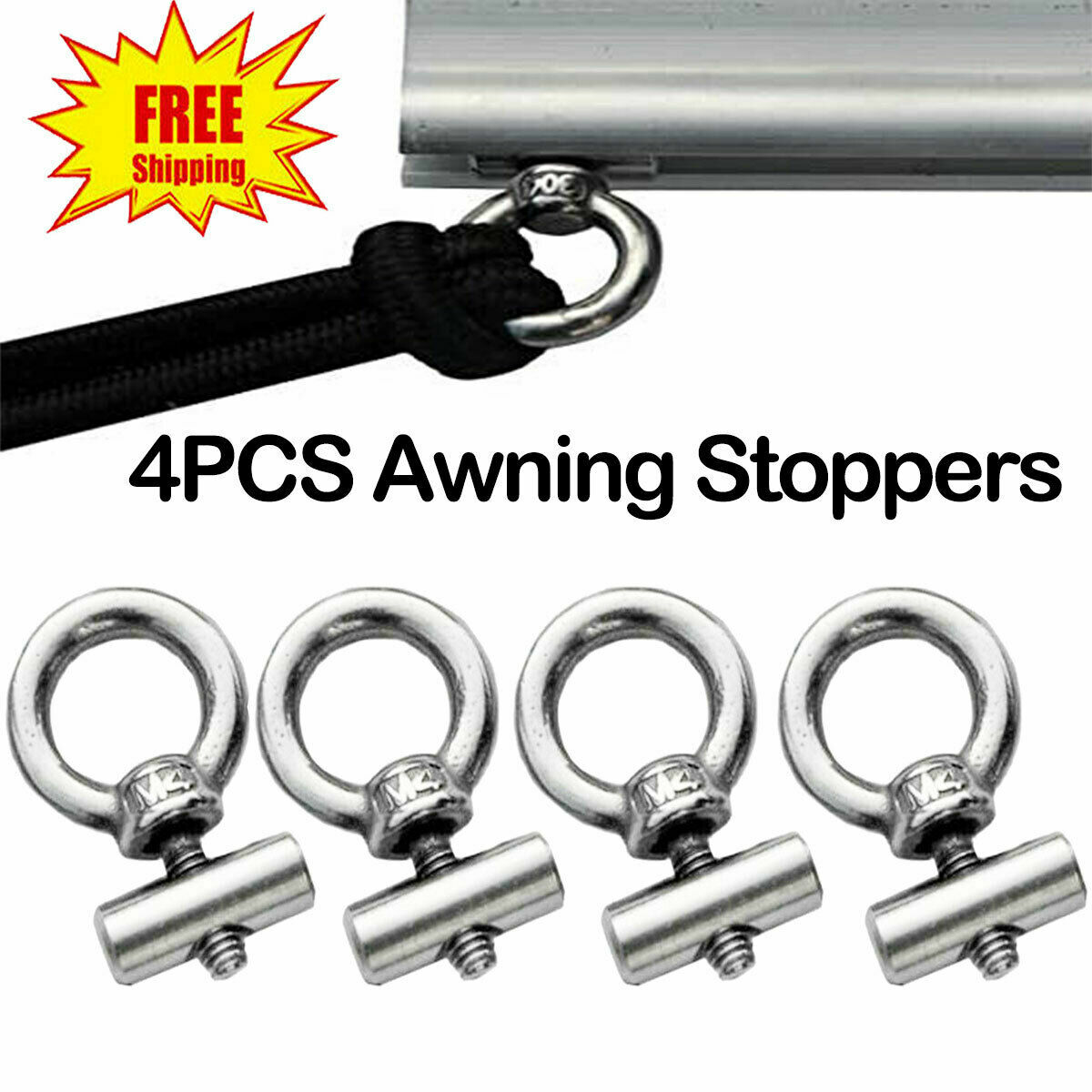 4x AWNING RAIL STOPPERS Caravan Motorhome Campervan STAINLESS STEEL multipurpose