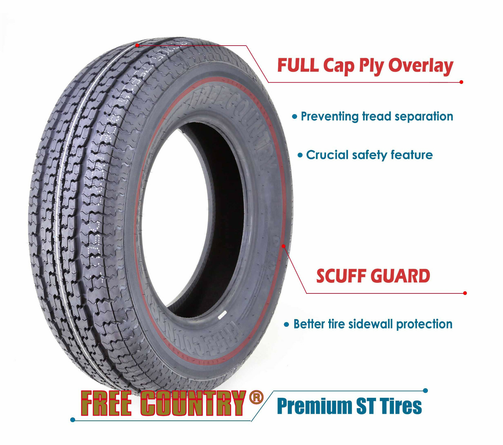 FREE COUNTRY Trailer Tire ST175/80R13 6 ply Load Range C w/Scuff Guard 91/87M