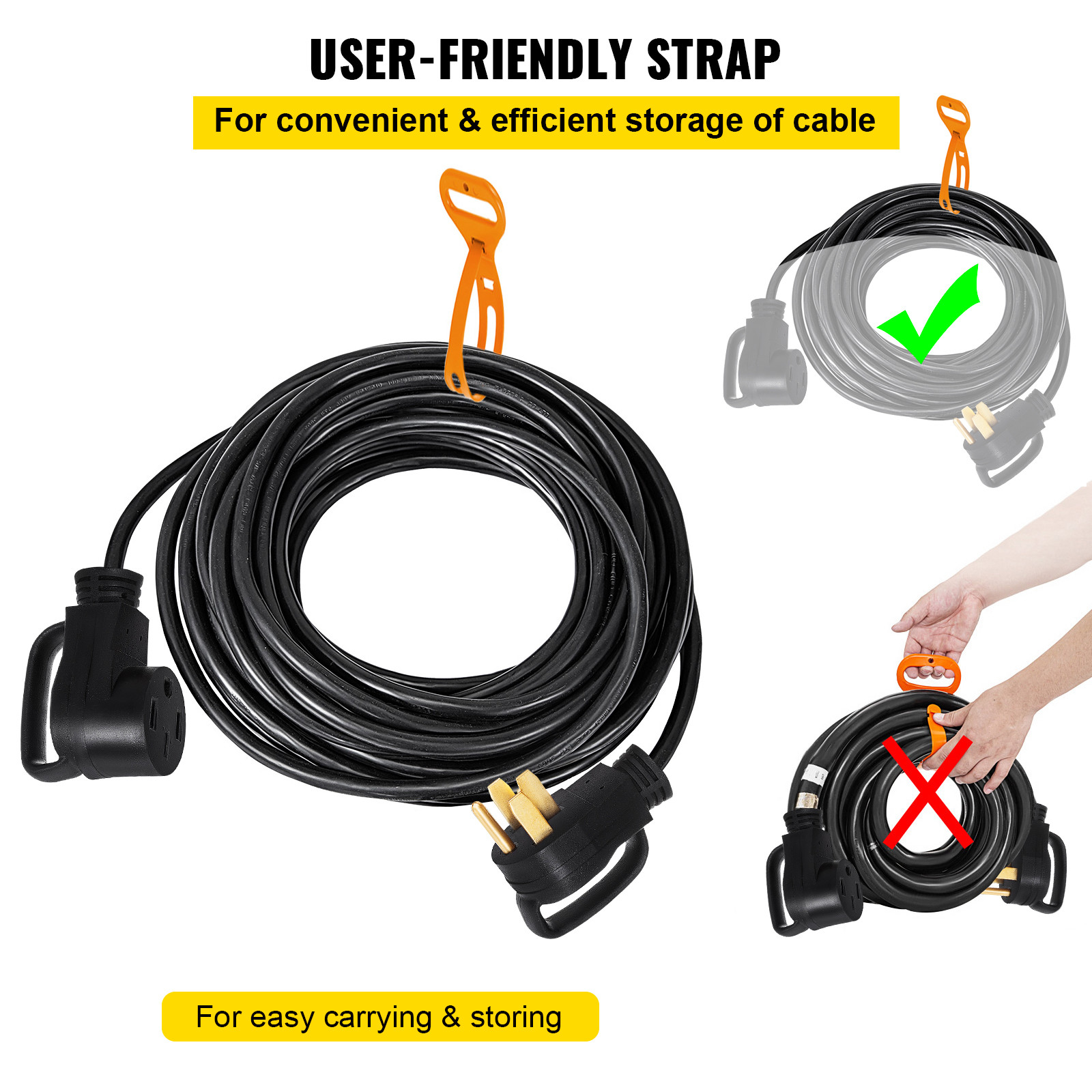 VEVOR 50A 25ft RV Extension Cord NEMA14-50P to NEMA14-50R Rain Proof Power Cable