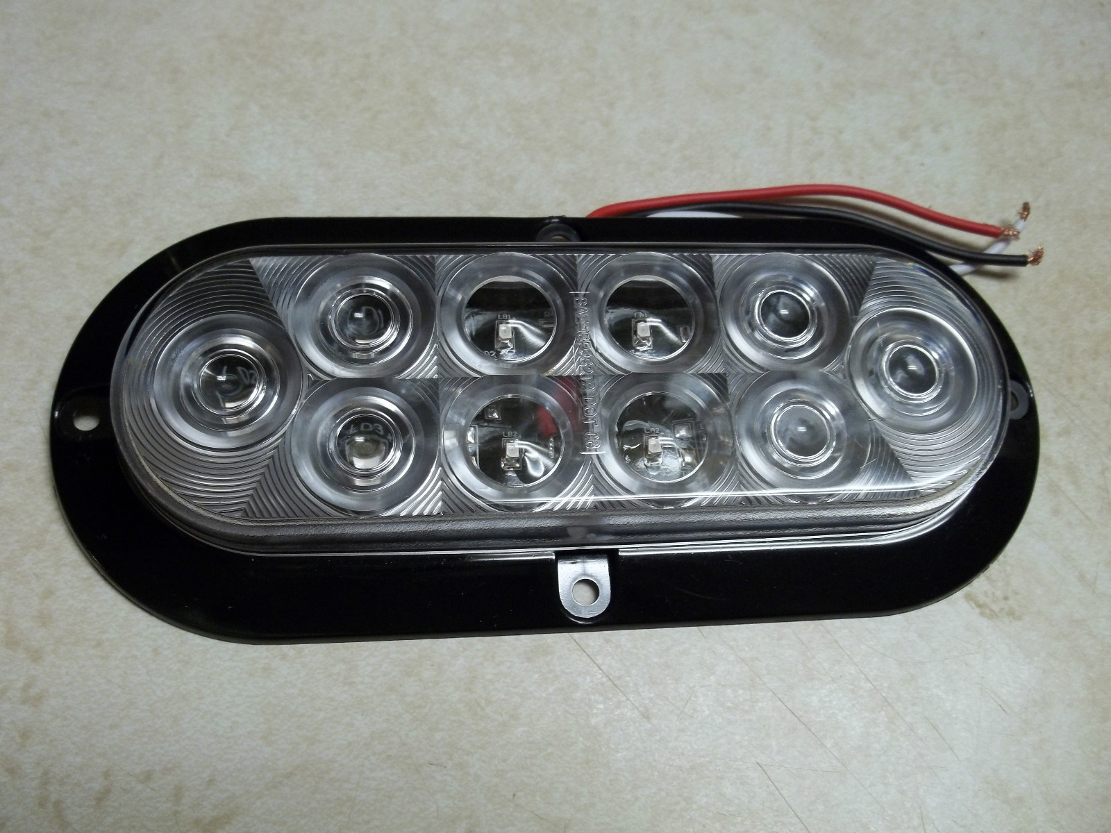 (2) Trailer CLEAR / RED LED Stop Turn Tail Light 6″ Oval Surface Mount Optronics