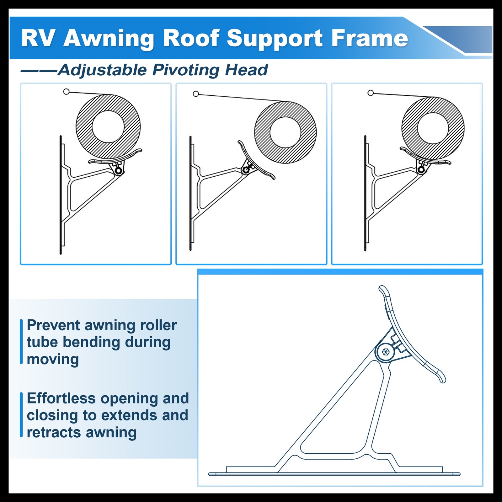 RV Awning Support Roller Cradle Center Bracket Parts Fit for Campers Trailers