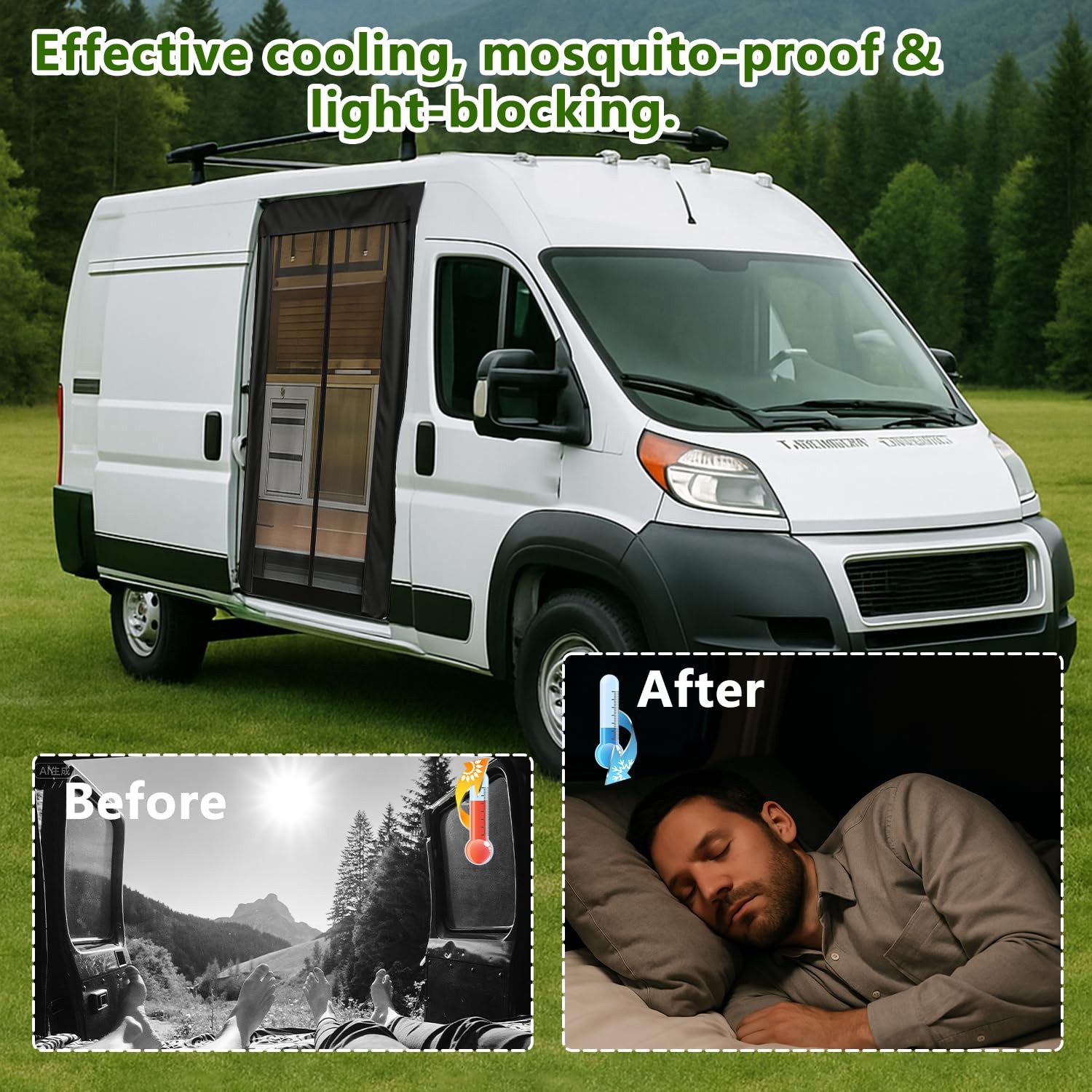 Van Bug Screen 69″x59″ for Sprinter/Transit/ProMaster, Roll-Up with Zipper
