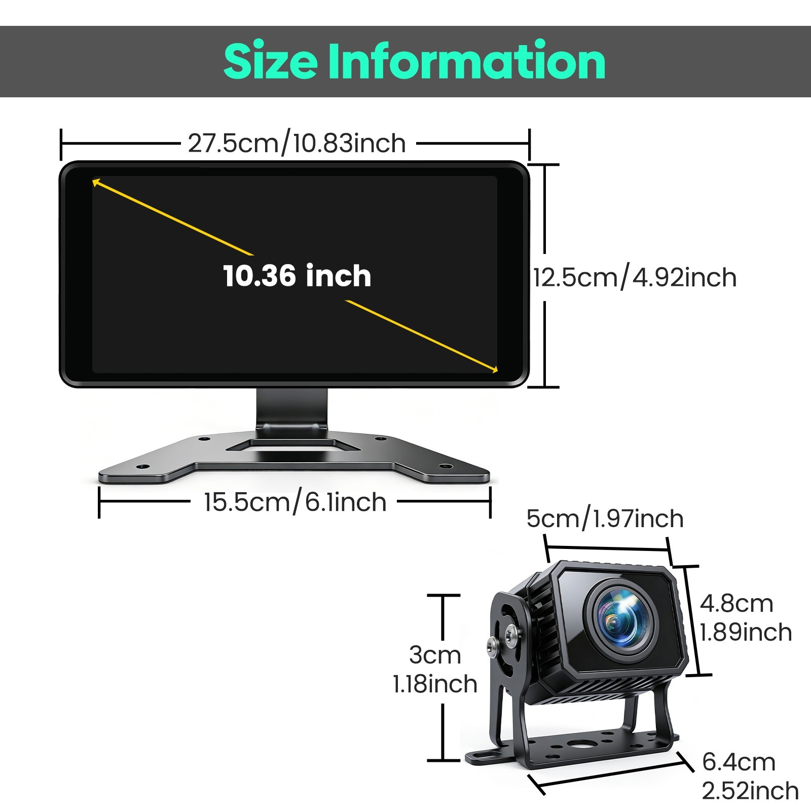 10.36″ Backup Camera System Bus RV Trailer, 5 Channel Truck Monitor System BSD