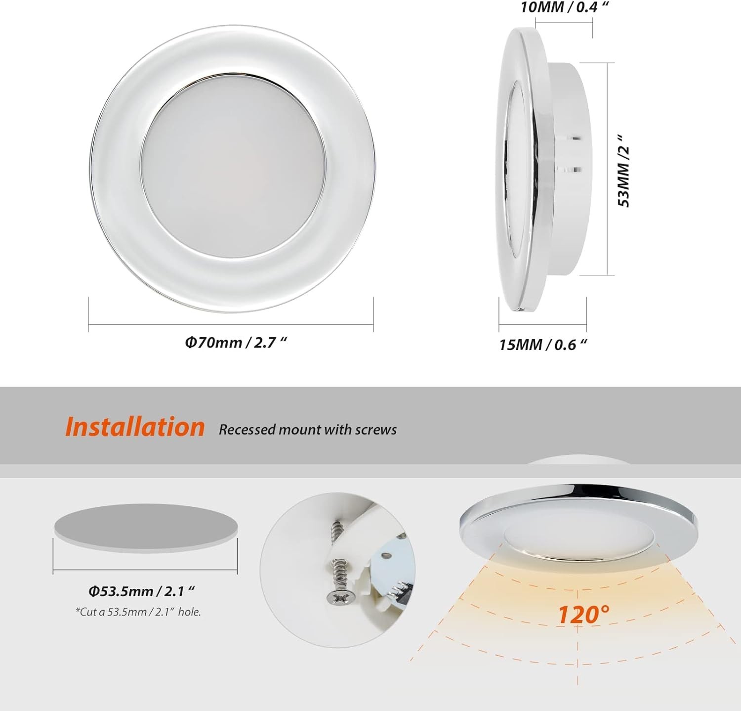 10 X12V 2.75″ LED Recessed Ceiling Light RV Camper Interior Downlight Cool White