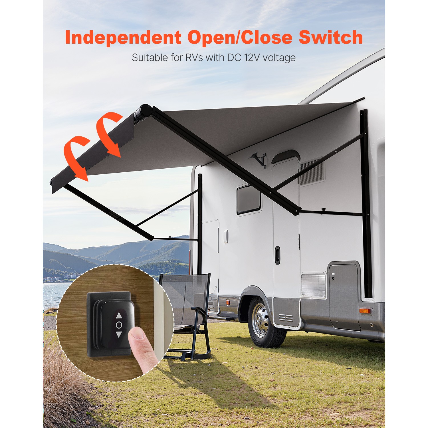 16′ Retractable RV Replacement Awning Electric Trailer Awning for Most DC12V RVs