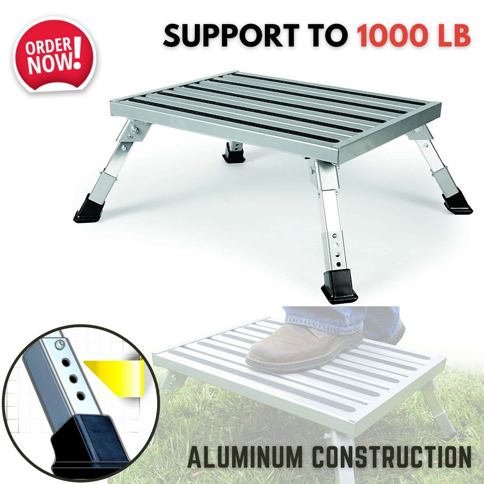 RV Adjustable Height Platform Extra Step Camper Trailer Sturdy Nonslip Stool