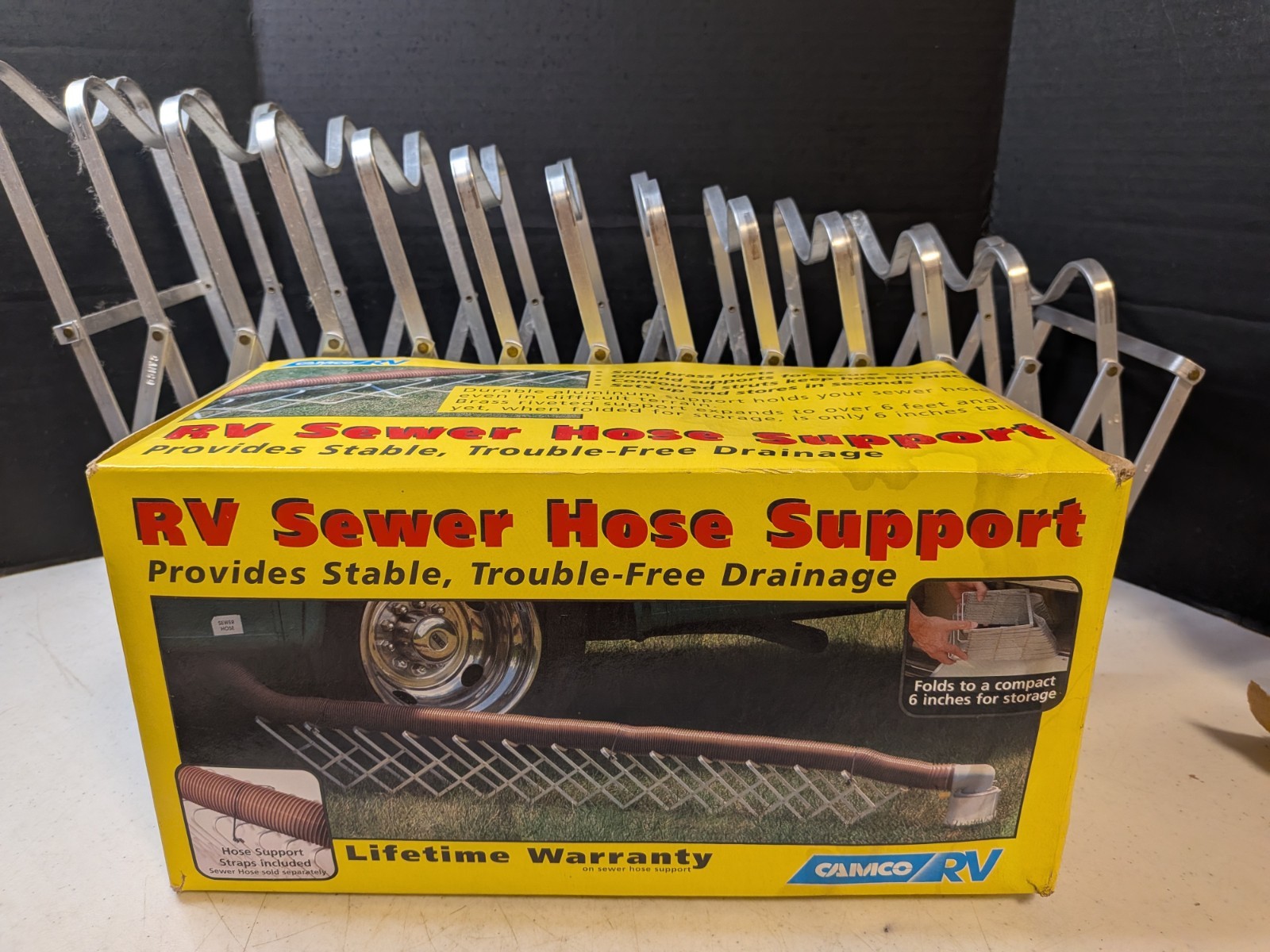 Camco RV Sewer Hose Support Silver Alum Trouble Free Drainage 6′ Original Box