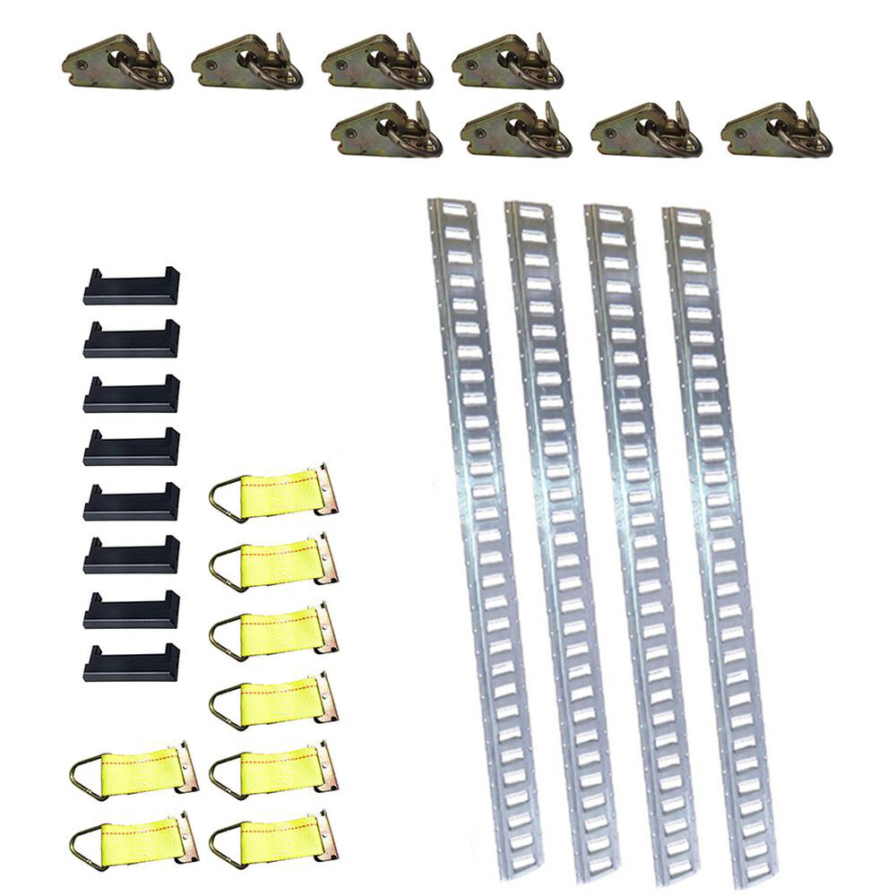 E-Track Tie-Down Kit 4 Galvanized 8′ Horizontal E Track Rails 8 End Cap
