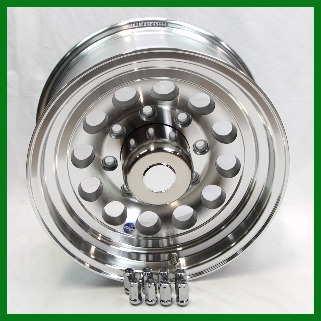 Aluminum Trailer Rim 16X7″ Mod Wheel 8 on 6.5 3750 LB with Center Cap & Lugnuts