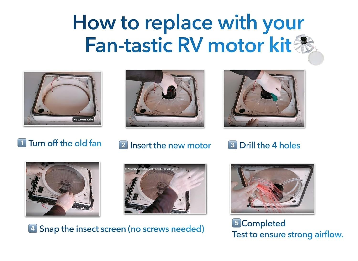 RV Vent Motor Replacement Kit 12″ Fan Blade 1200 CFM Roof Vent Repair Kit