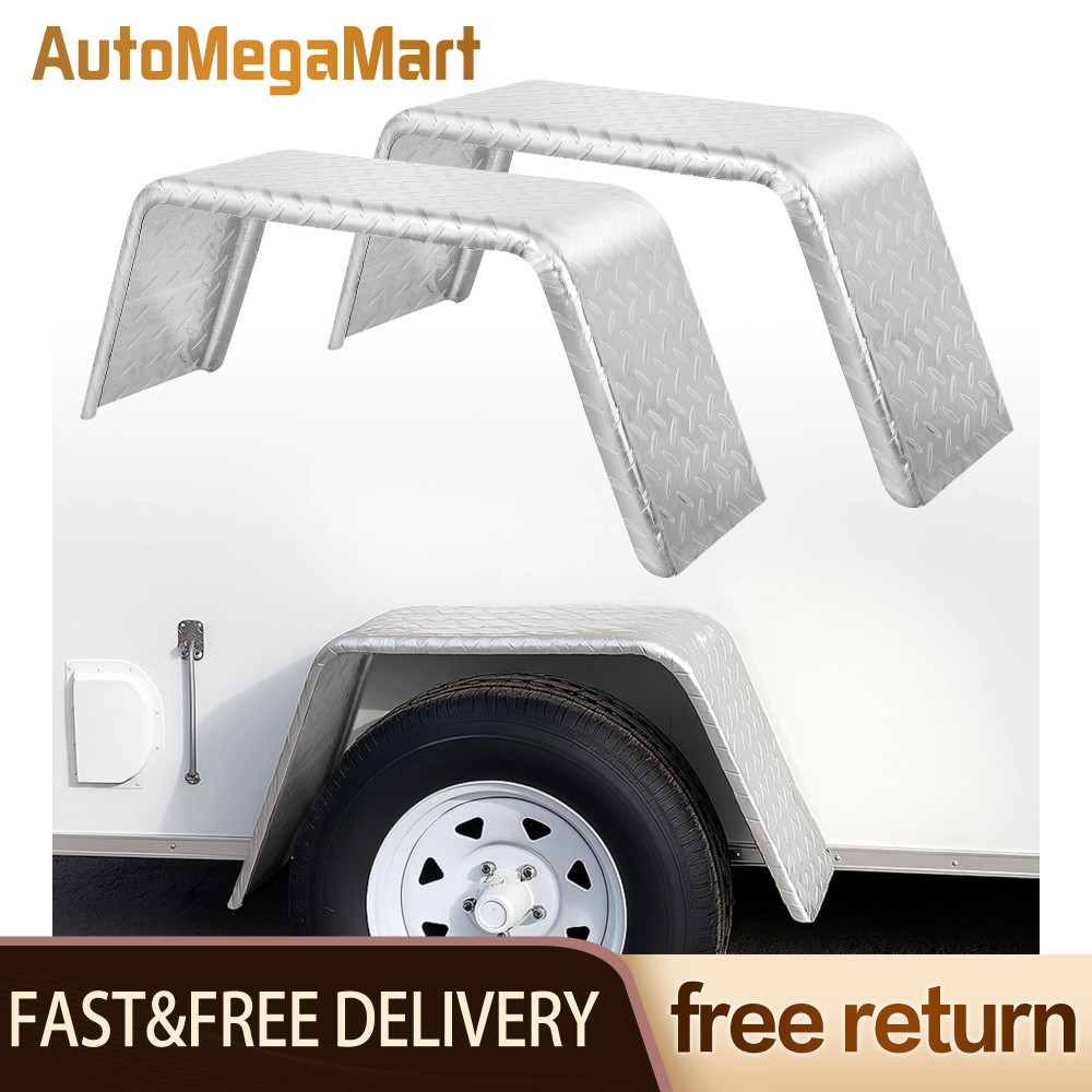 Square Trailer Fender Single Axle for 14-16 Inch Wheels Diamond Plate Steel