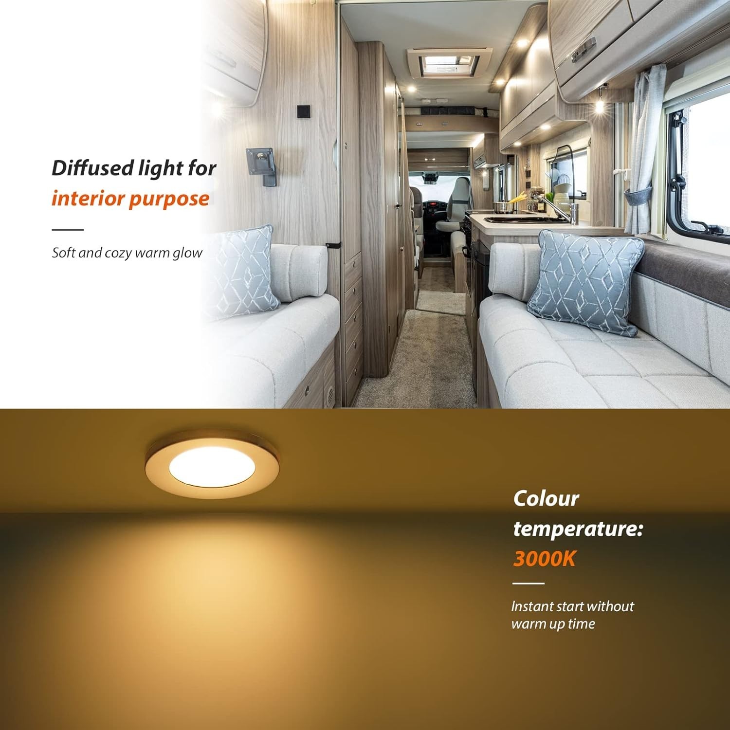 2PCS 12V 2.75″ LED Recessed Ceiling Light RV Camper Trailer Downlight 3000K
