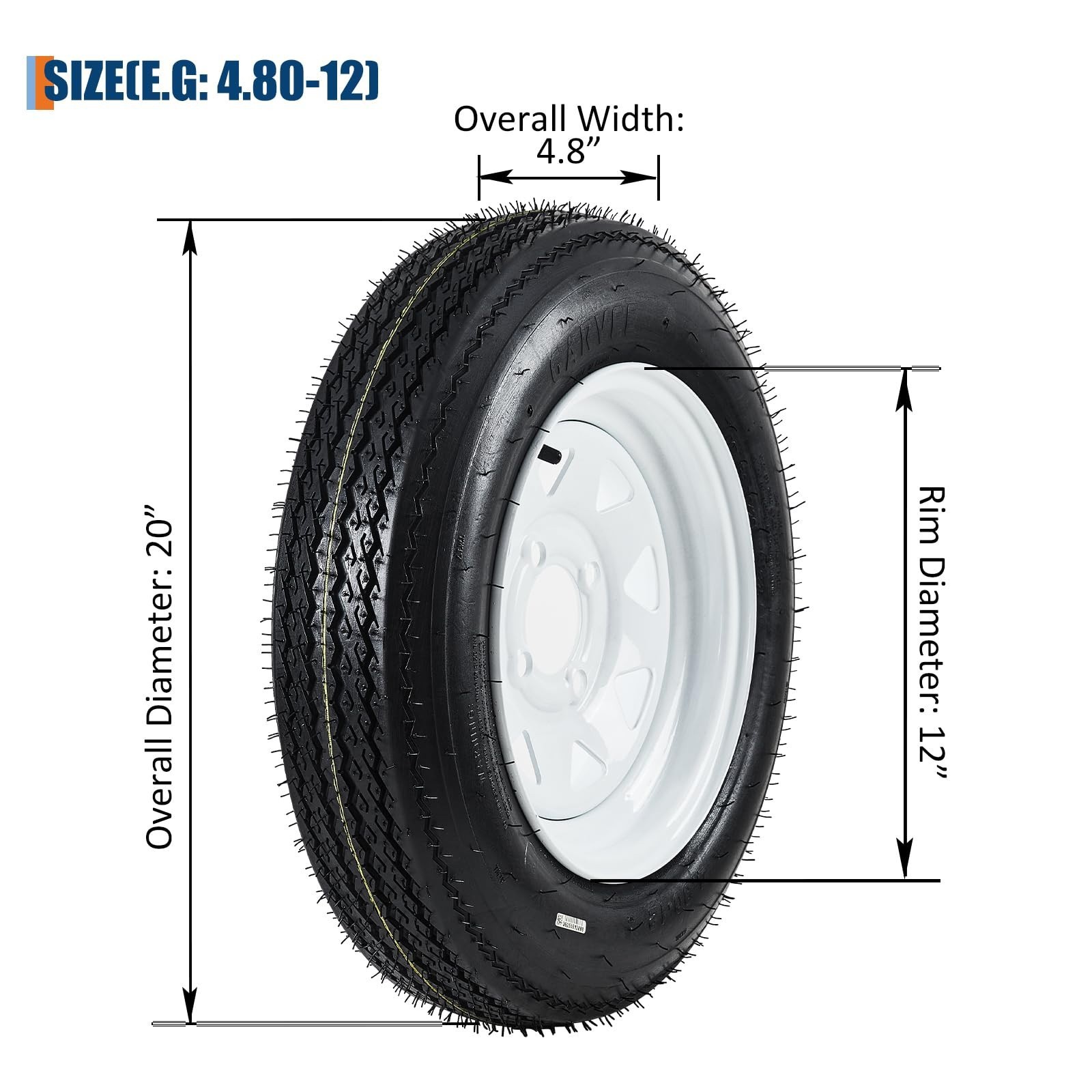 4 Lug White Spoke Wheel Equipped On Set of 2 4.80-12 Trailer Tire and Wheel Asse