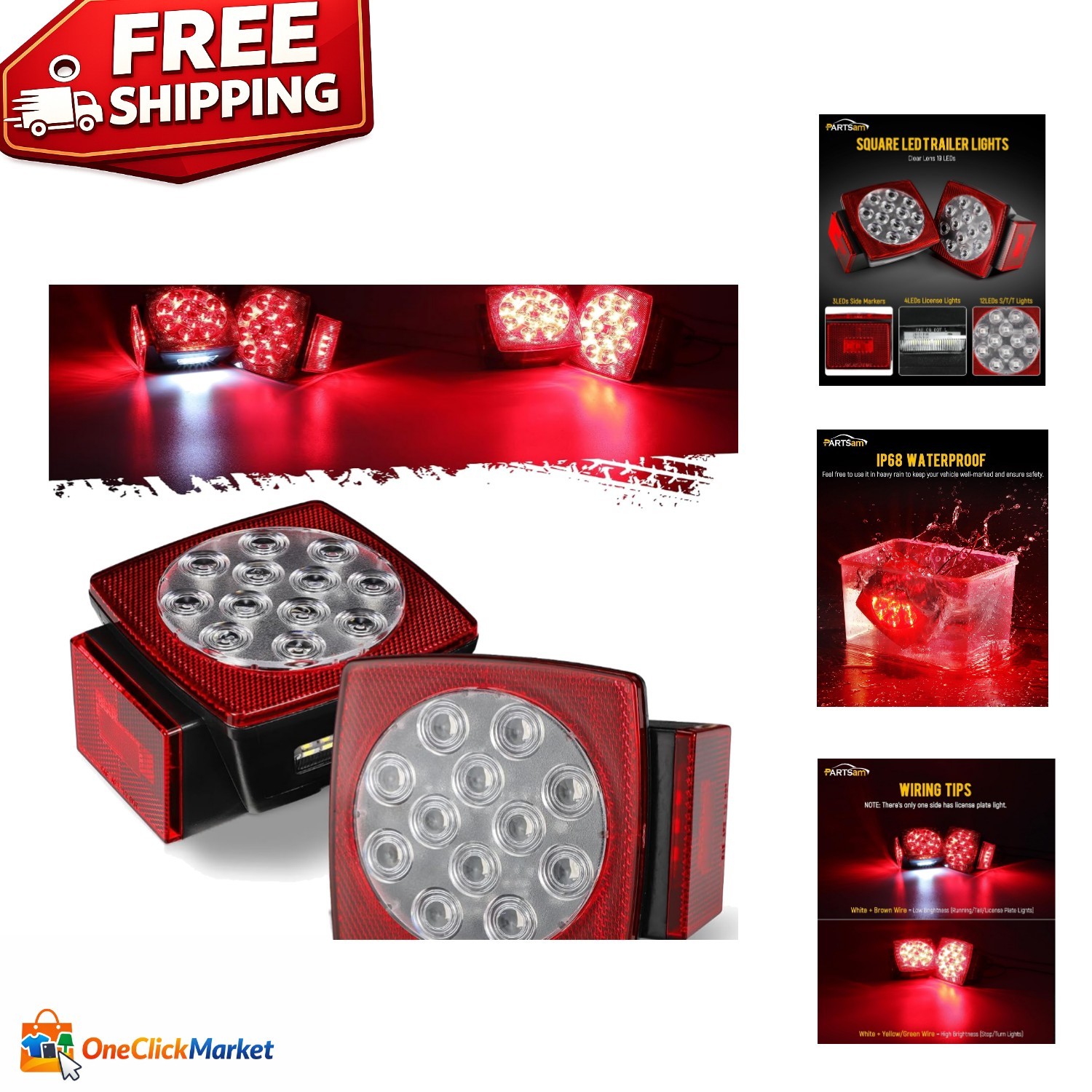 All-Terrain Compatible 12V LED Trailer Lights with Installation Kit – 2 Count