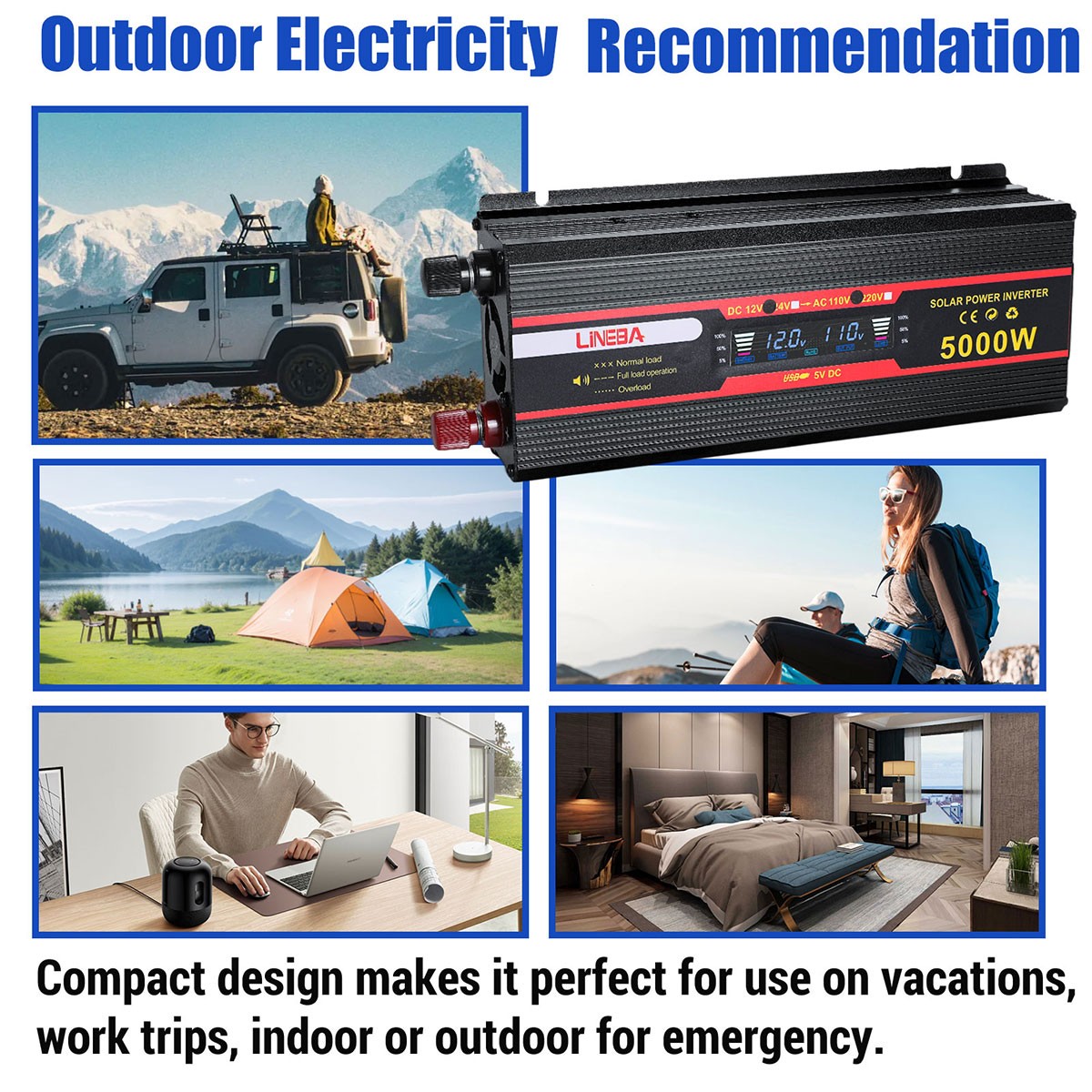 5000W 2500W 1500W Car Power Inverter DC 12V To AC 110V 120V Adapter Converter US