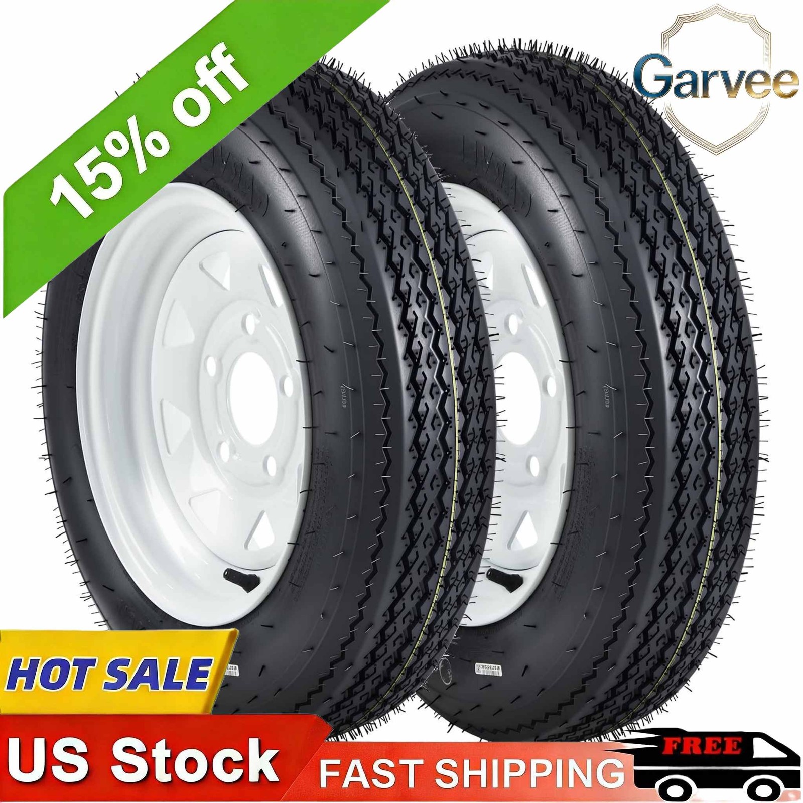 2-Pack 4.80-12 Trailer Tires on White Rims 5 Lug 990lb 90PSI DOT Load Range C