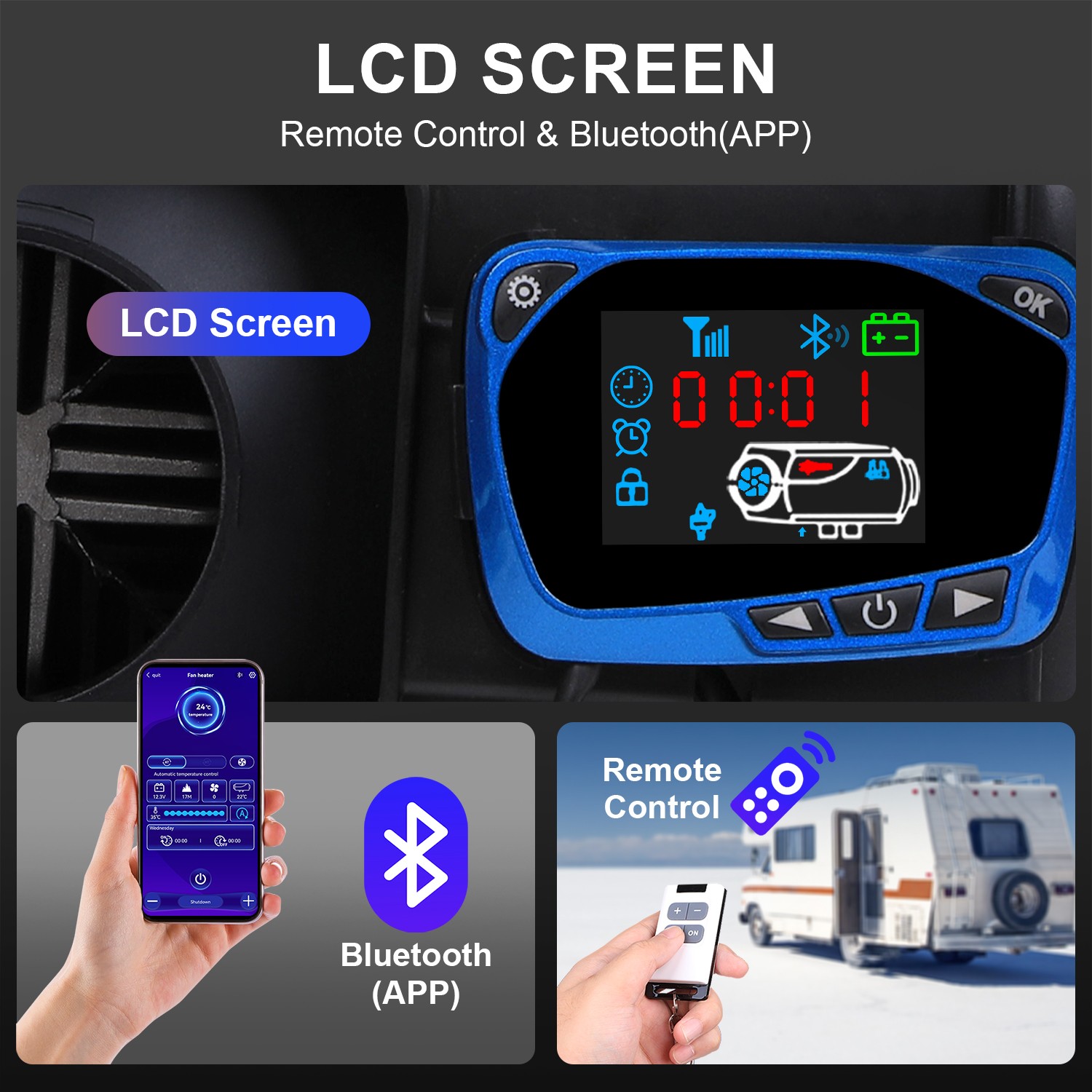 5KW Diesel Air Heater 12V/24V APP Bluetooth & 110V AC Adapter For Car RV Indoors