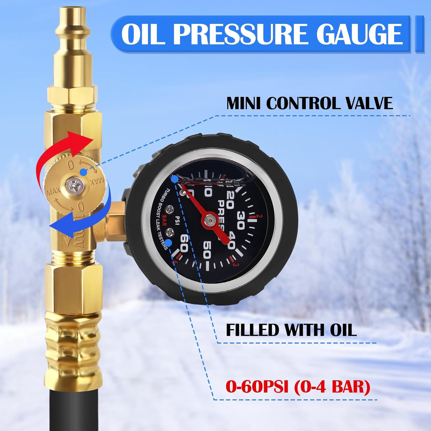 RV Winterizing Kit 17″ Hose +Pressure Gauge Valve Air Compressor Blowout Adapter