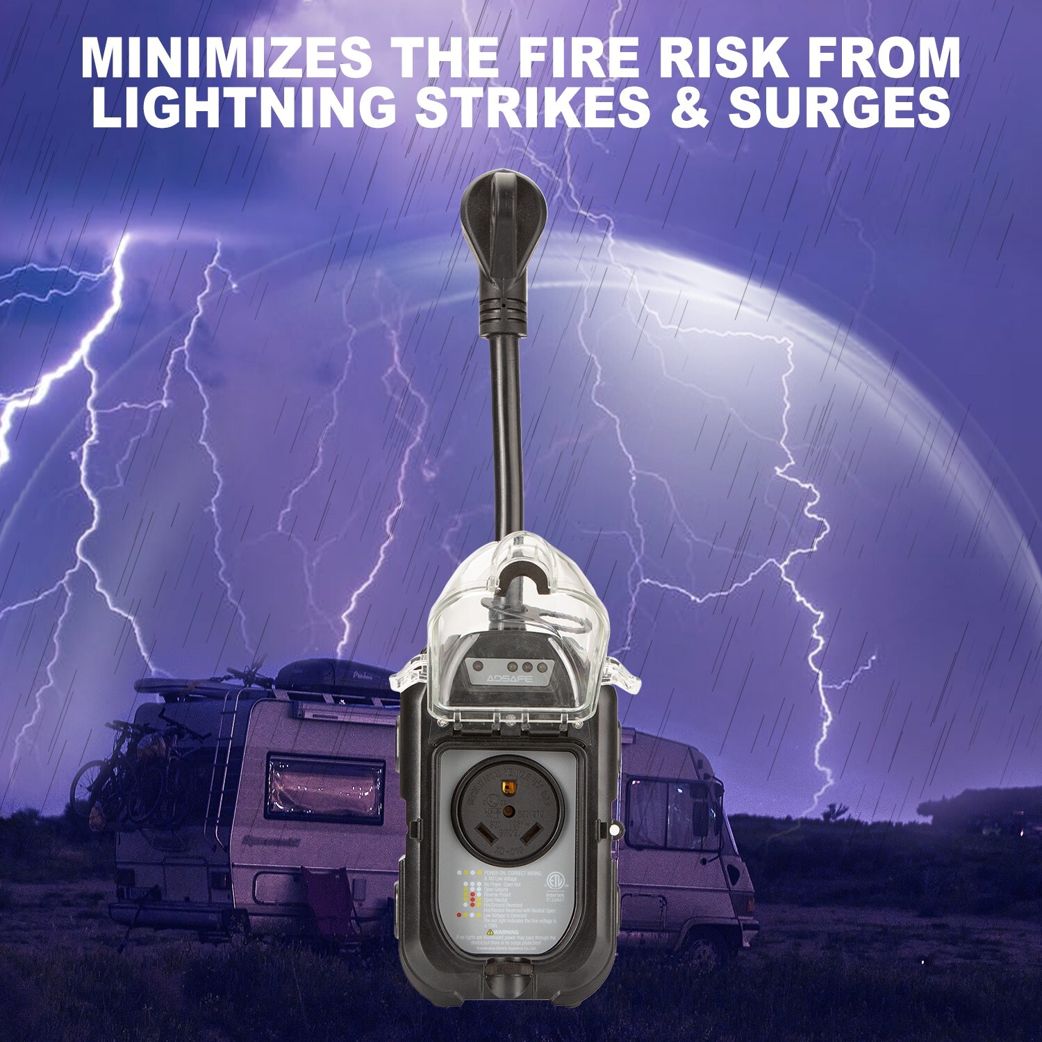 ADSAFE RV Surge Protector 30 Amp with Waterproof Cover and Grip Handles